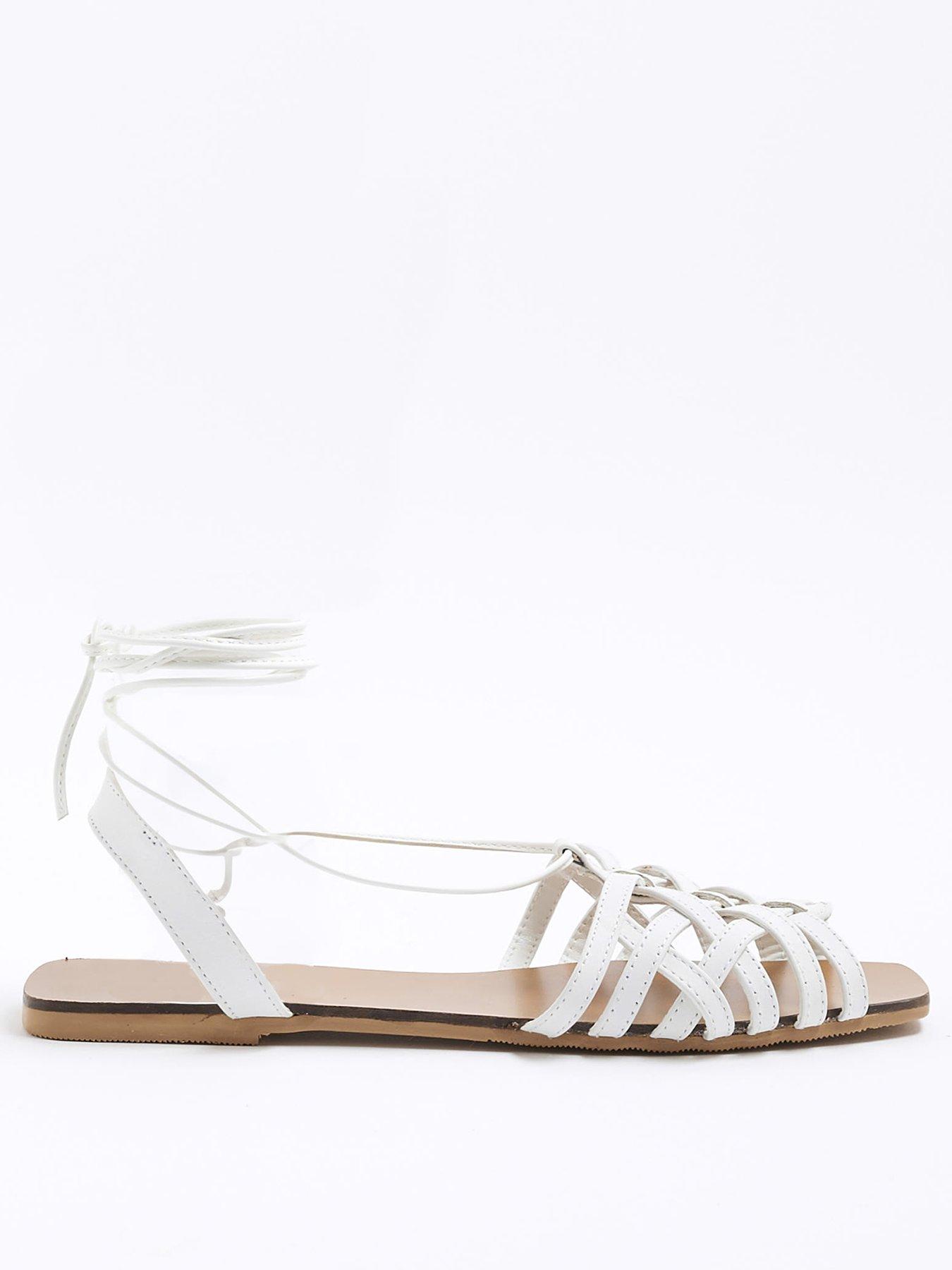 undefined Leather Wide Fit Caged Tie Up Sandals