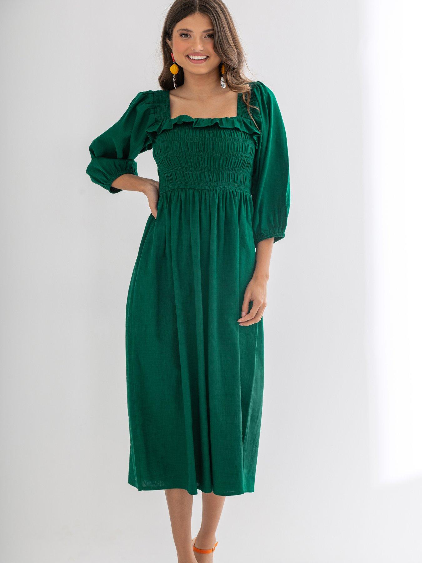 undefined Textured Woven Frill Detail Midi Dress