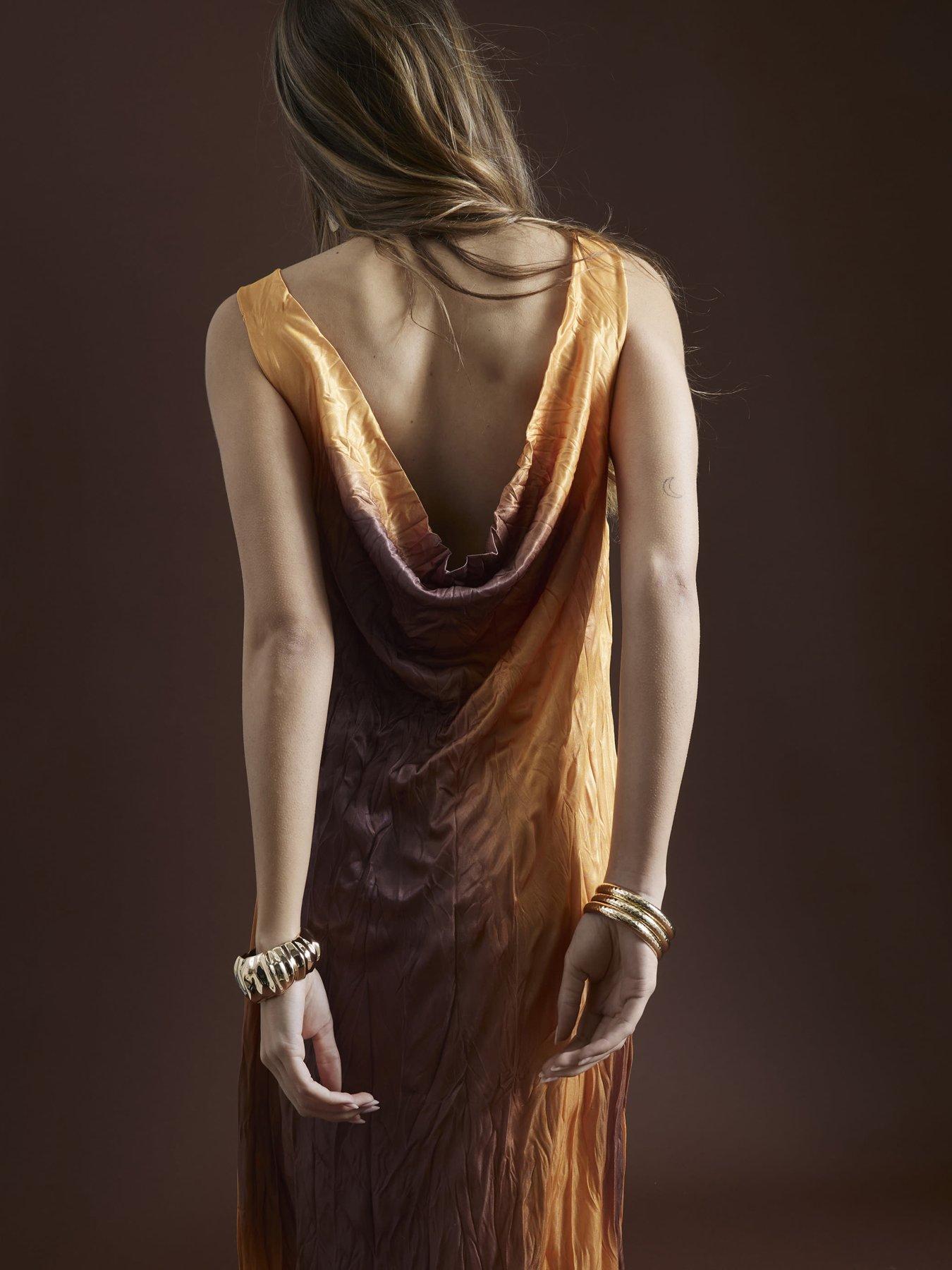Image 2 of 5 of River Island Sleeveless Crinkled Ombre Midi Dress - Orange