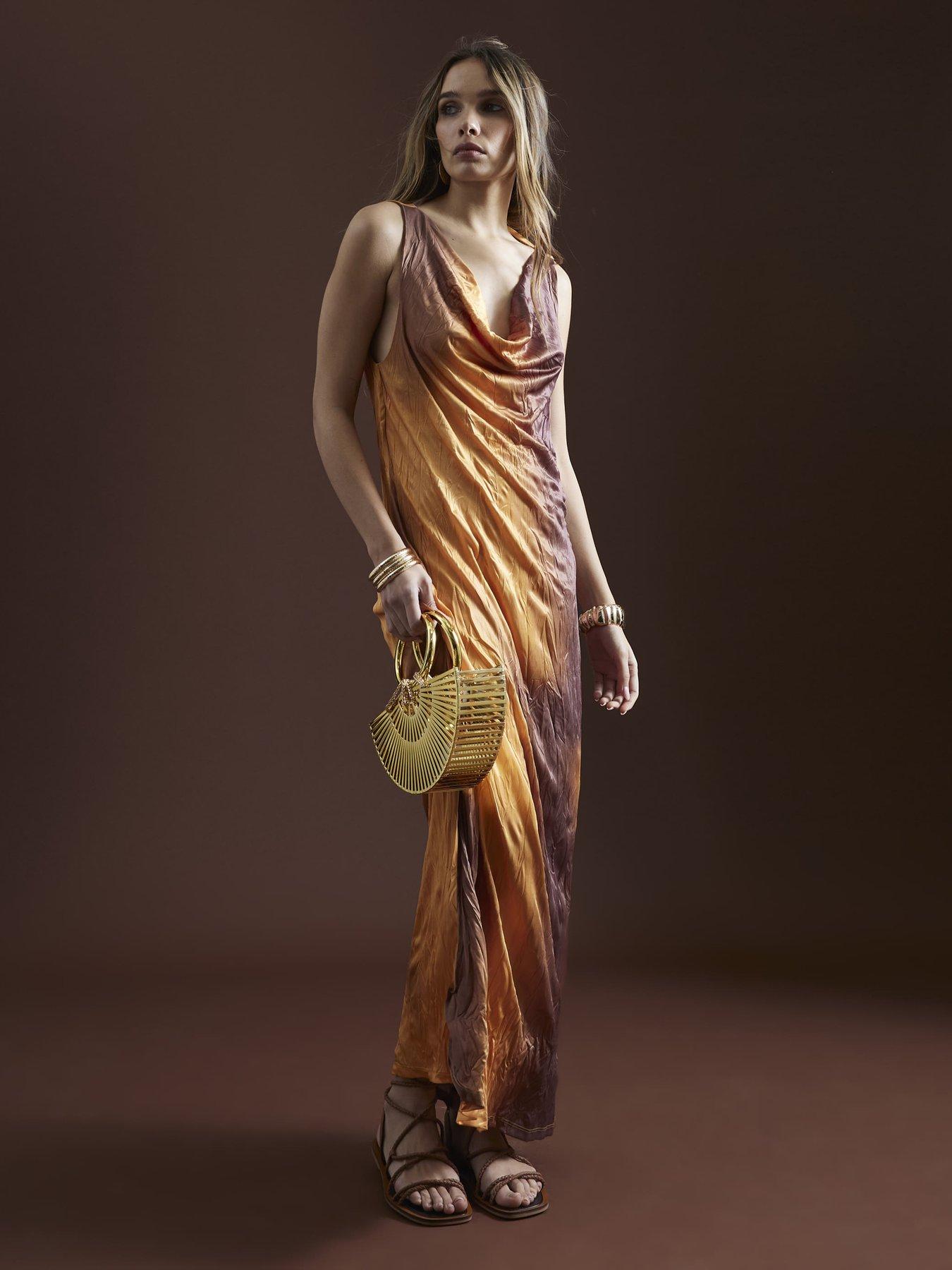 Image 3 of 5 of River Island Sleeveless Crinkled Ombre Midi Dress - Orange