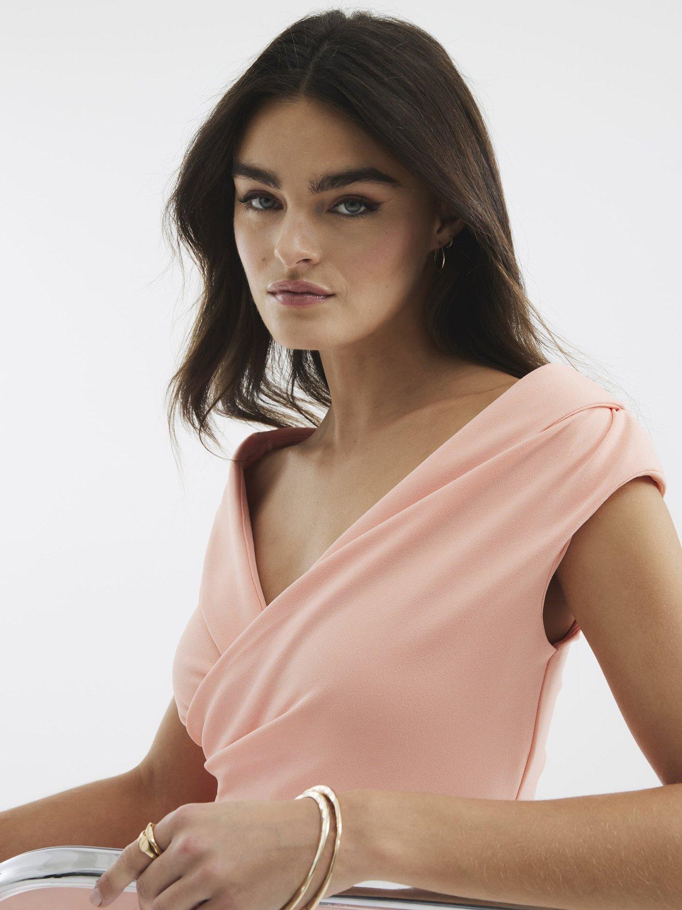  image of river-island-pink-asymmetric-lapel-wrap-midi-dress