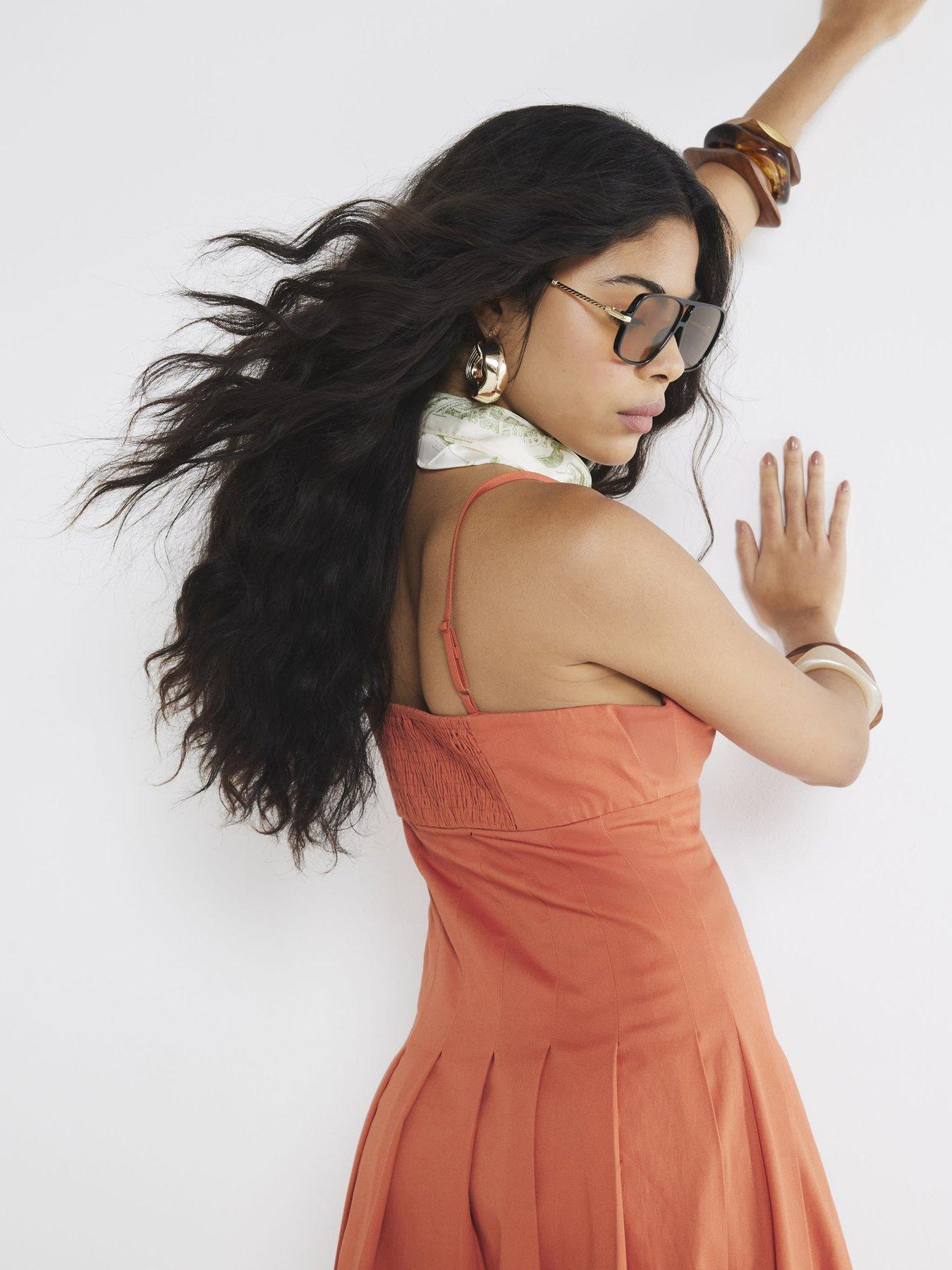  image of river-island-sleeveless-strappy-corset-midi-dress-dark-orange