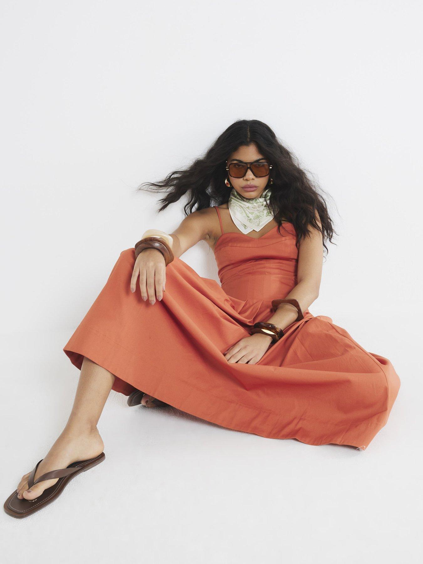  image of river-island-sleeveless-strappy-corset-midi-dress-dark-orange
