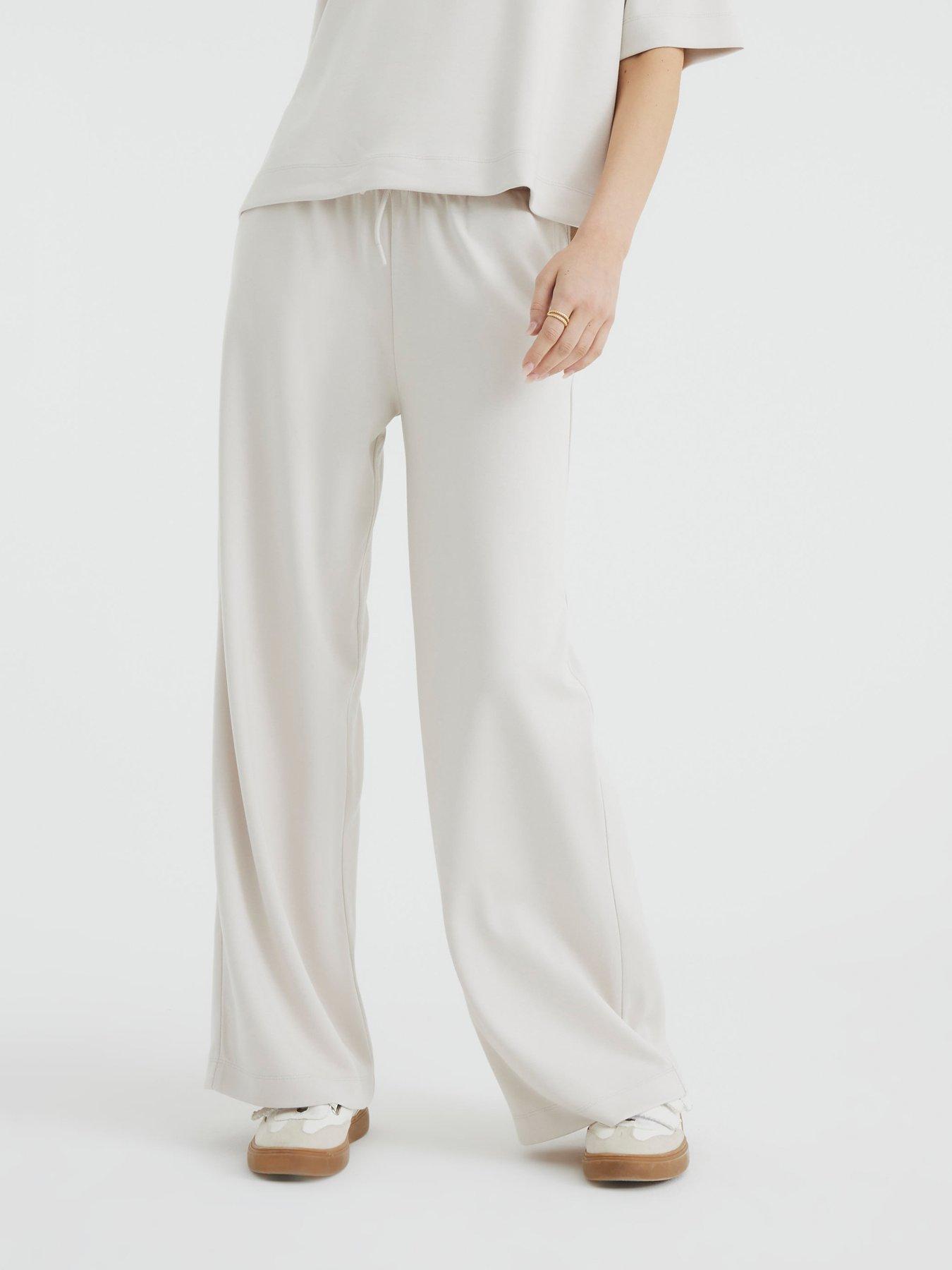 undefined Premium High Waisted Wide Leg Joggers - Cream