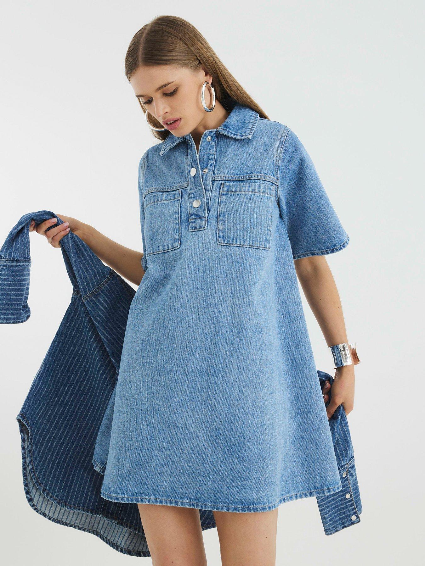 River Island Short Sleeve Denim Collared Shirt Dress Littlewoods