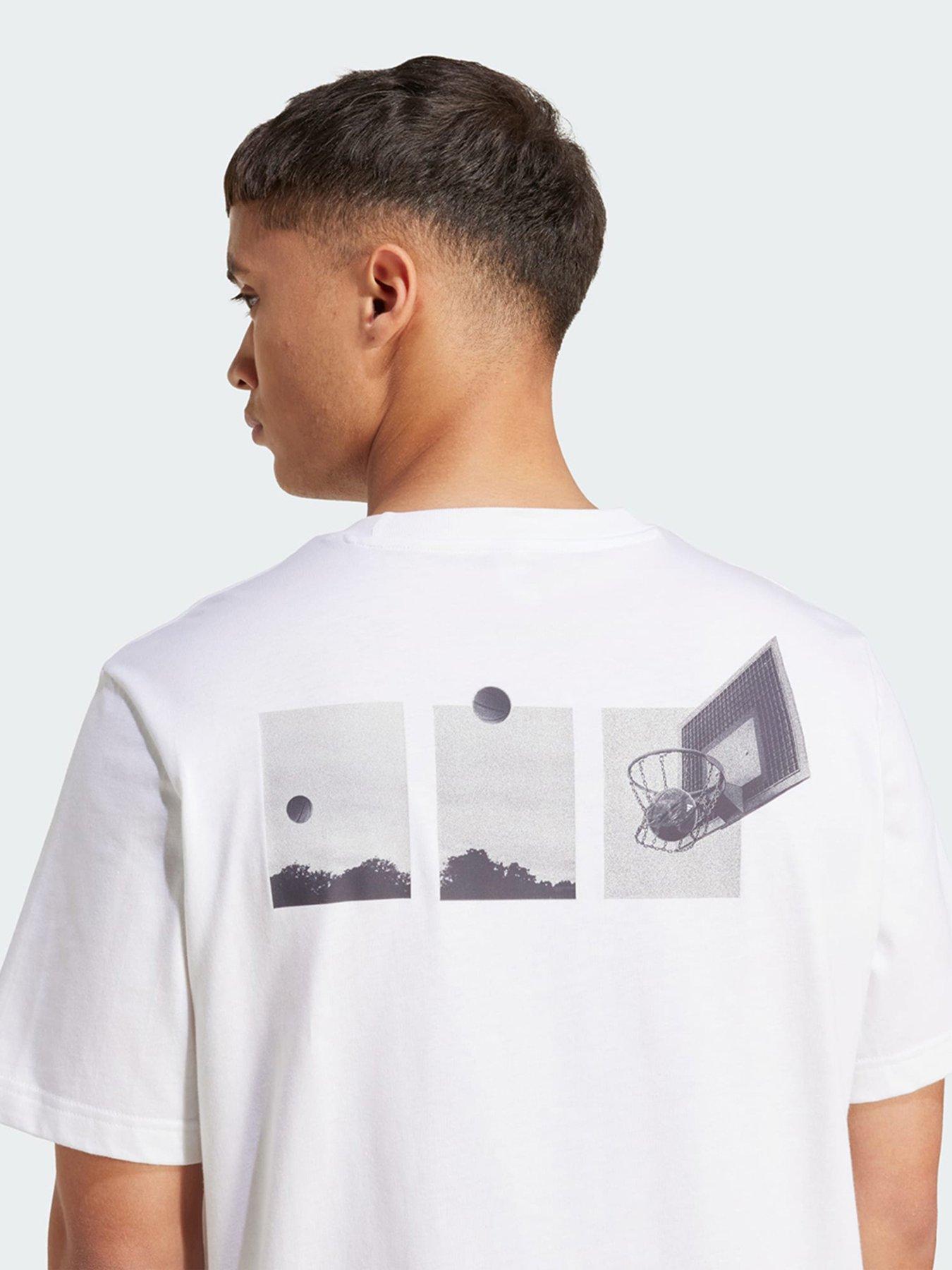 Image 4 of 5 of adidas Lens Power Of Three Hoop Graphic Tee - White
