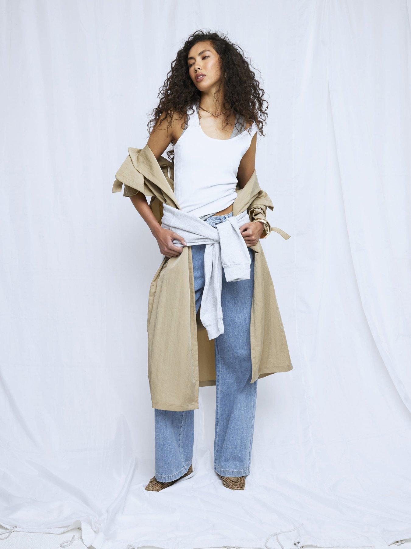  image of river-island-wide-leg-tie-front-jeans-blue