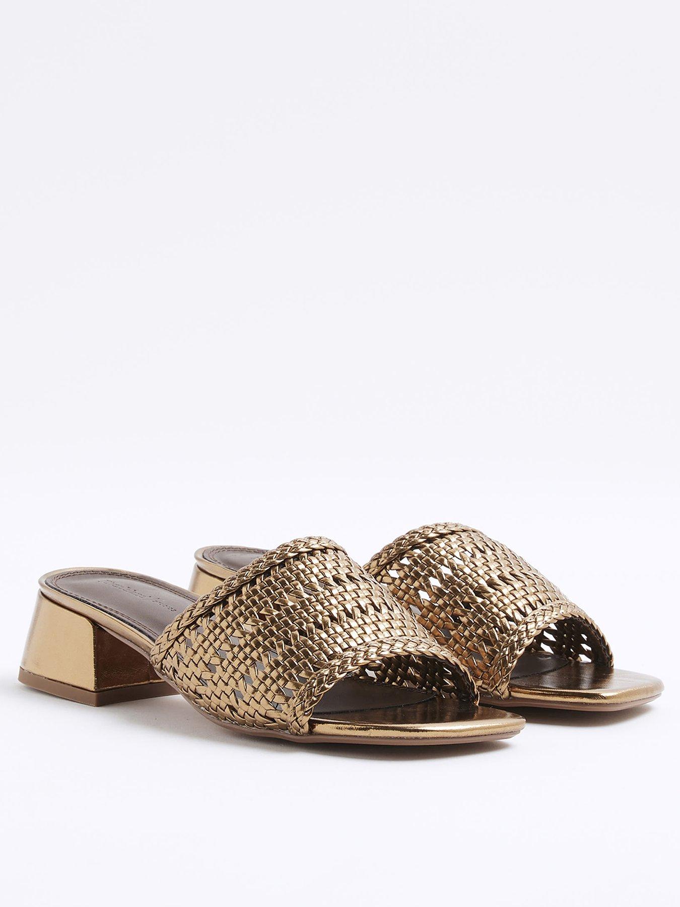undefined Wide Fit Woven Block Heel Mule Sandals