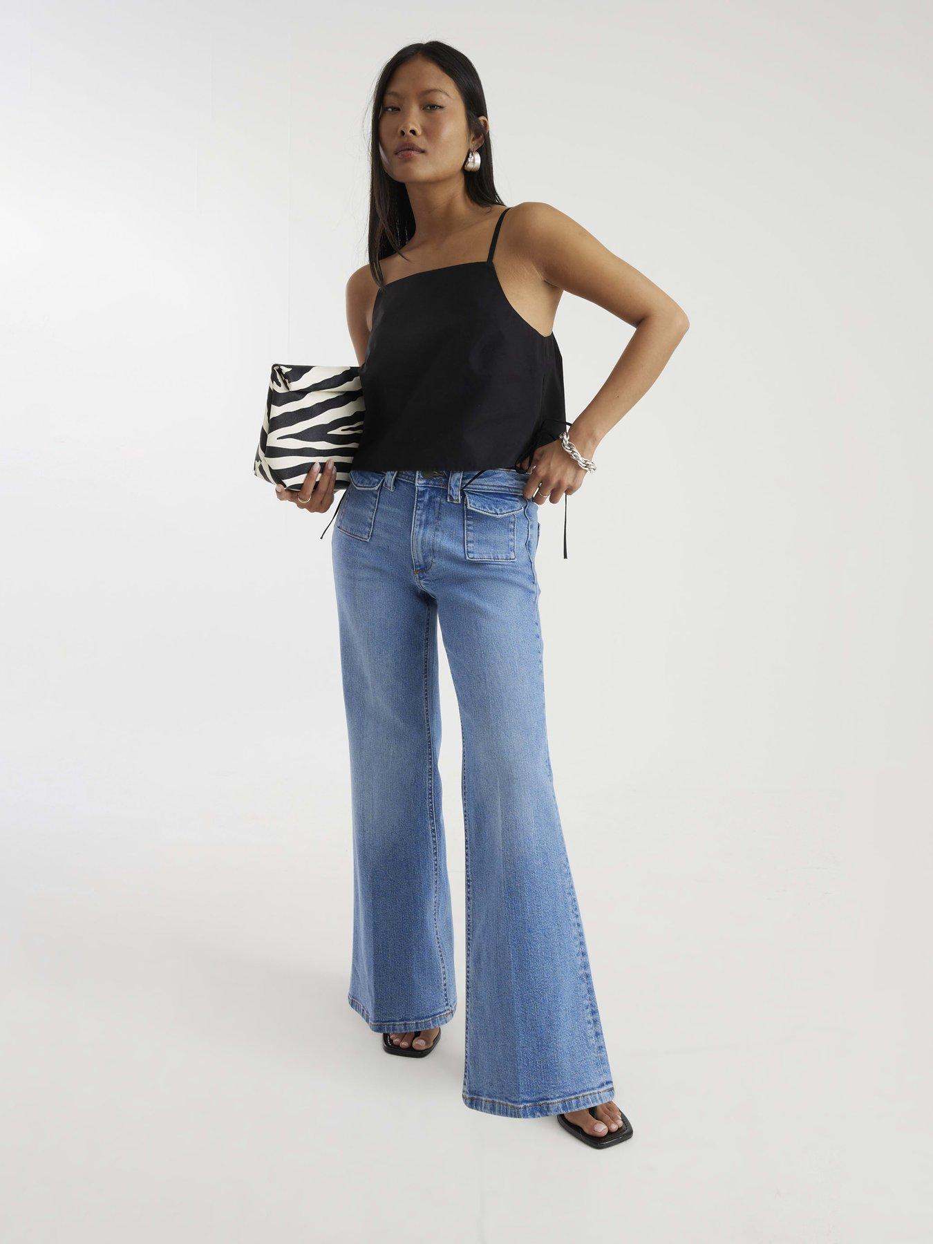 undefined Petite Denim High Waisted Relaxed Flare Jeans