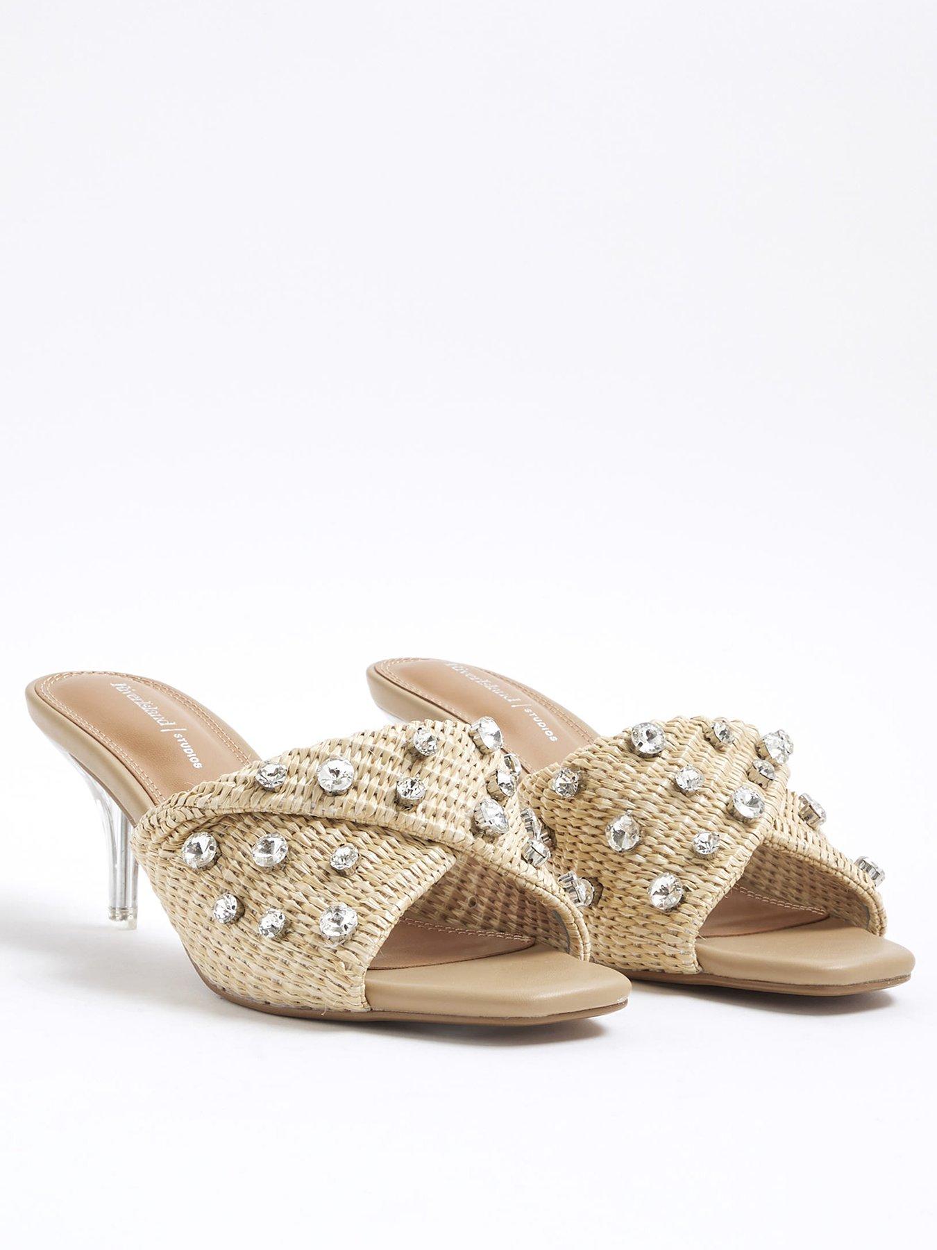 undefined Raffia Twist Heeled Mule Sandals