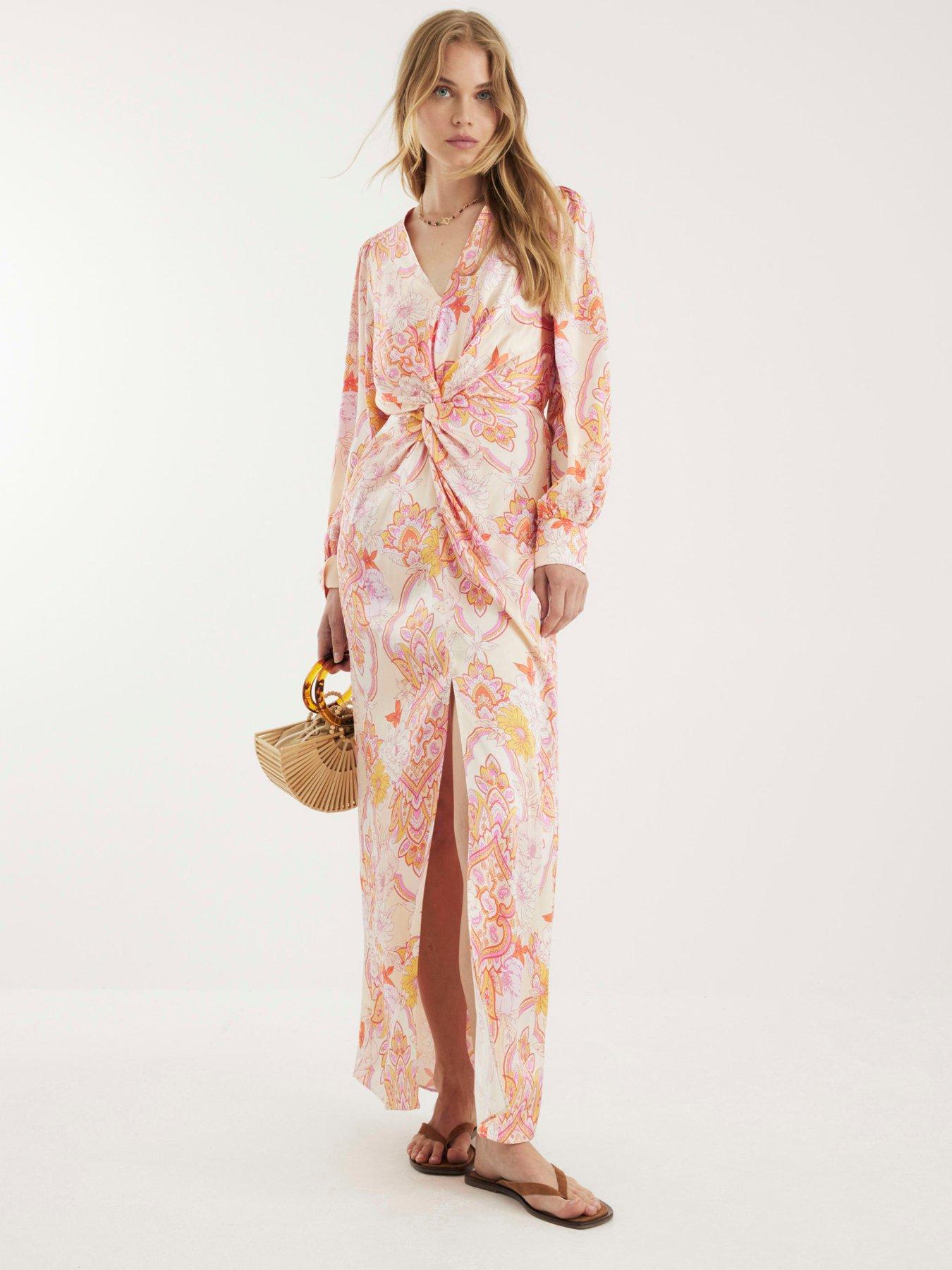 undefined Floral Long Sleeve Twist Maxi Dress