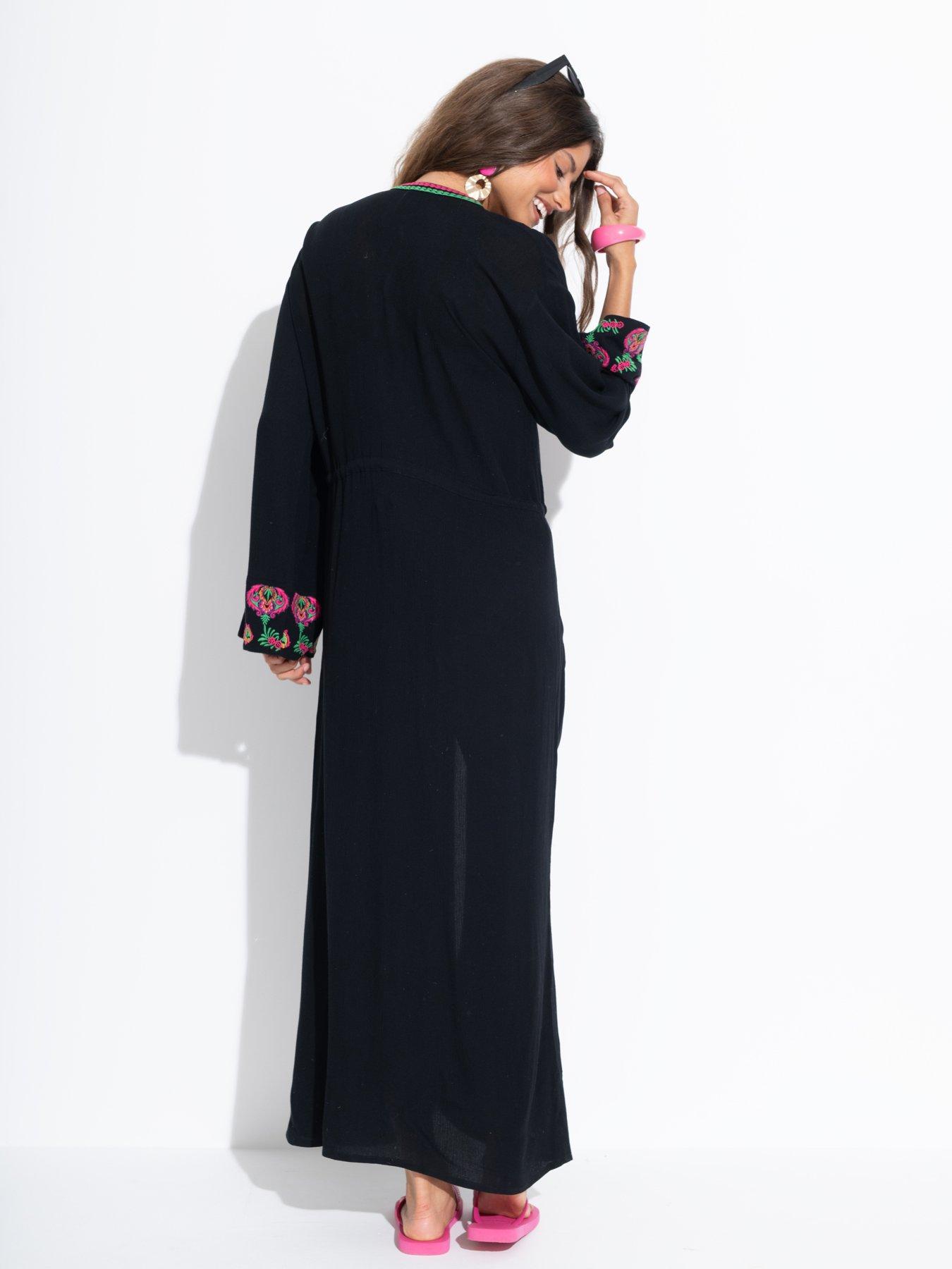 Image 2 of 4 of Pour Moi Embroidered Crinkle Woven Maxi Kimono