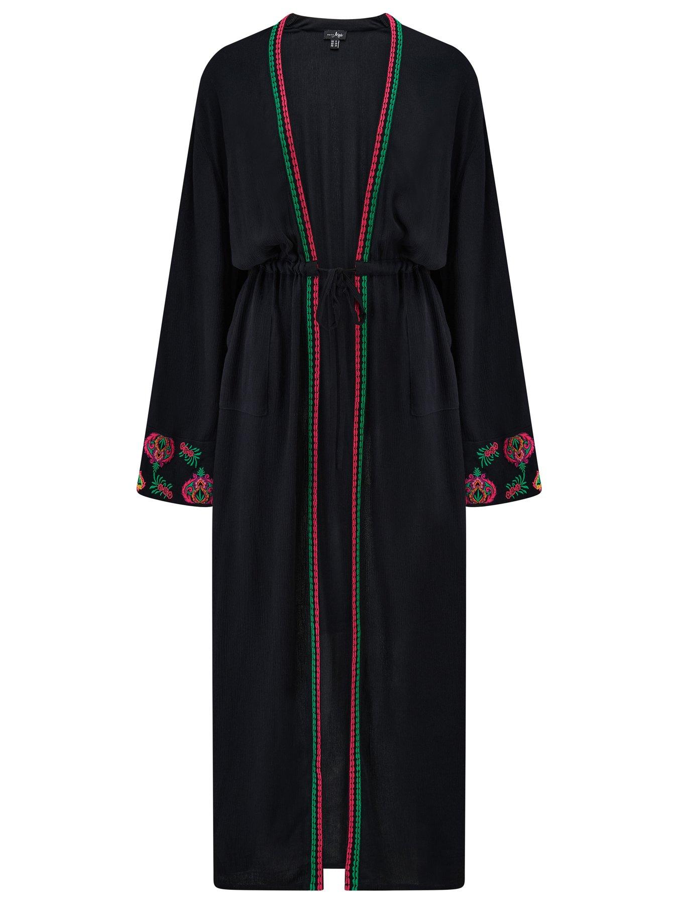 Image 3 of 4 of Pour Moi Embroidered Crinkle Woven Maxi Kimono