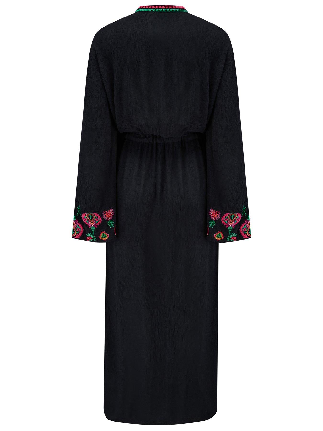 Image 4 of 4 of Pour Moi Embroidered Crinkle Woven Maxi Kimono