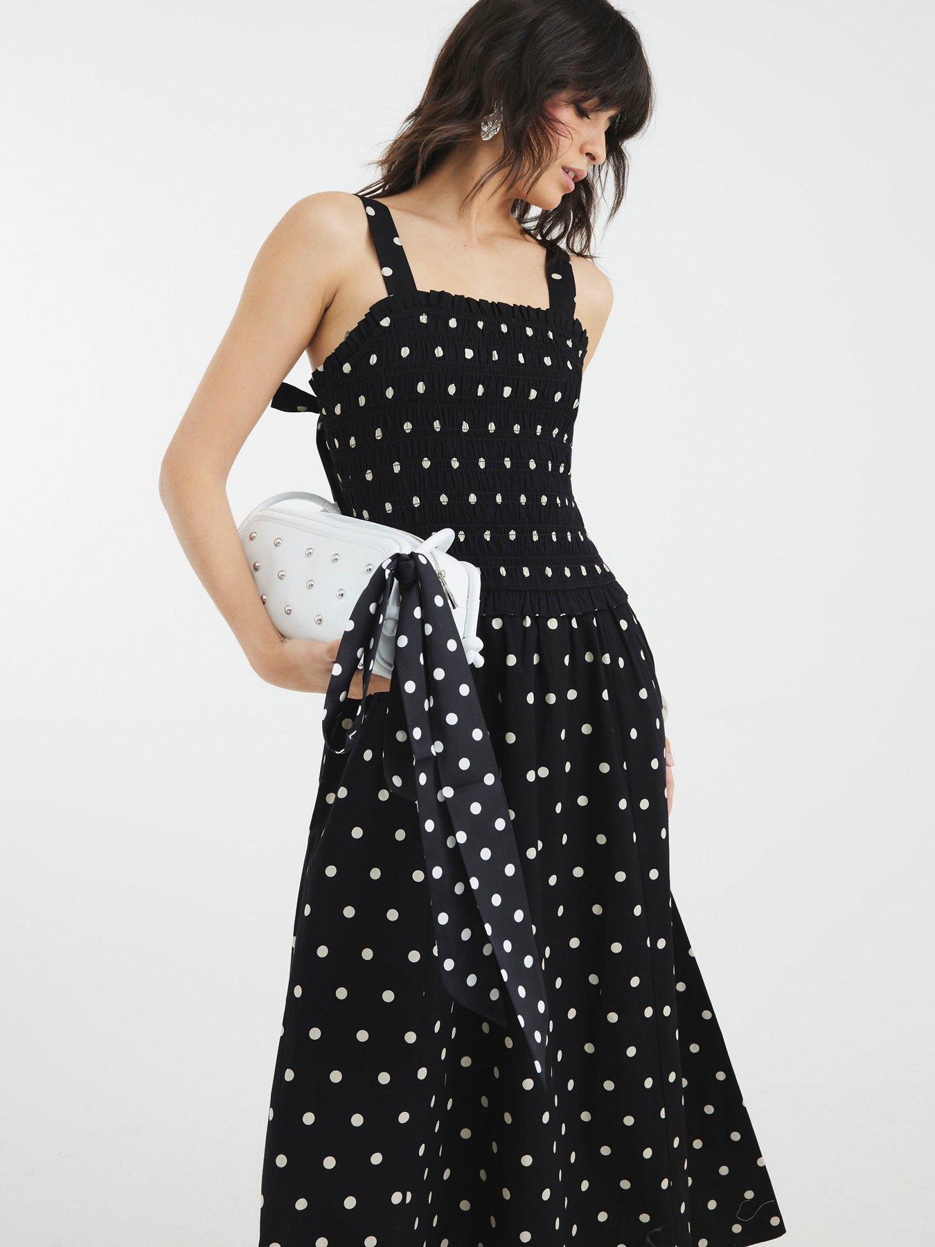 Image 3 of 4 of River Island Polka Dot Shirred Midi Dress