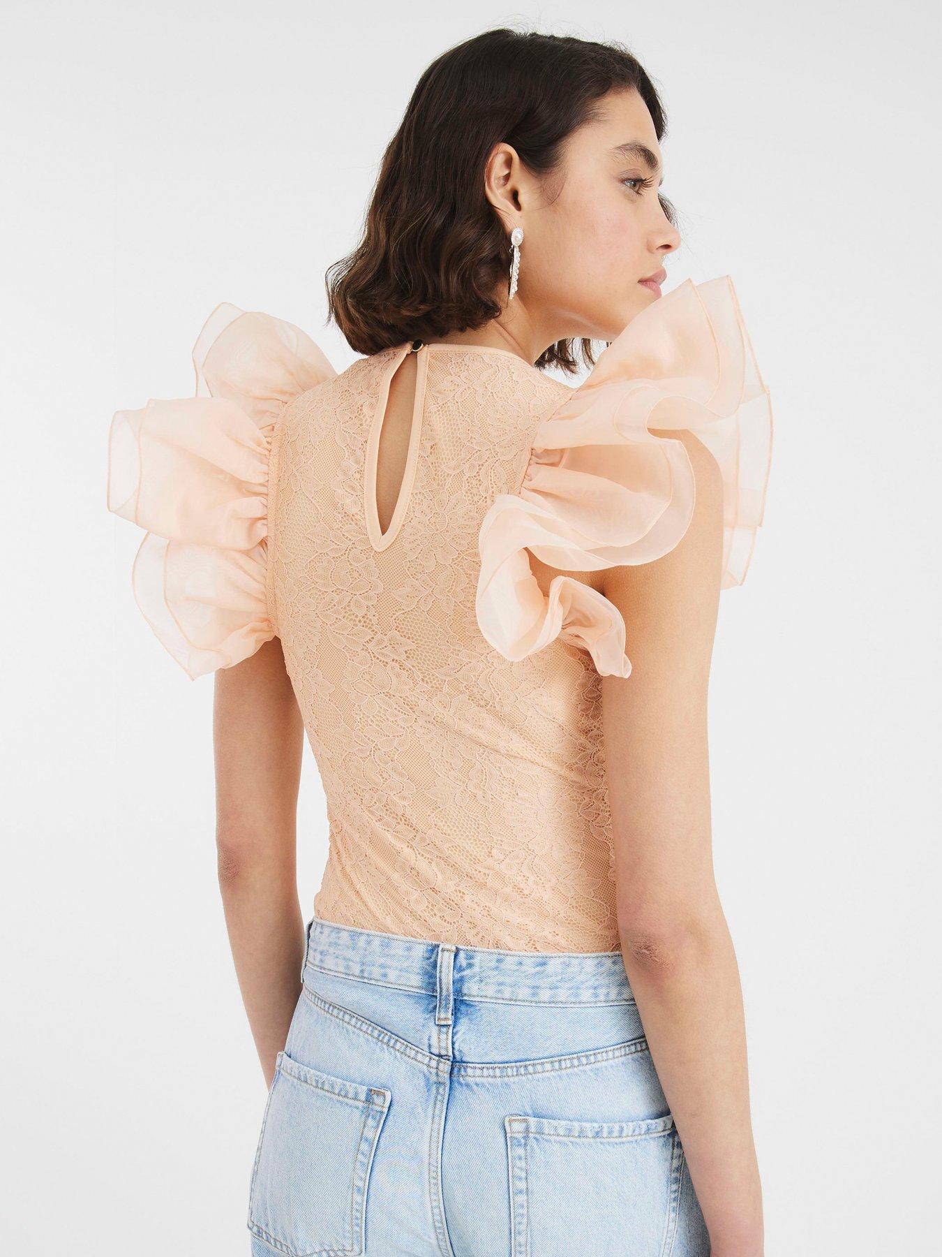 Image 2 of 4 of River Island Short Sleeve Lace Ruffle Bodysuit