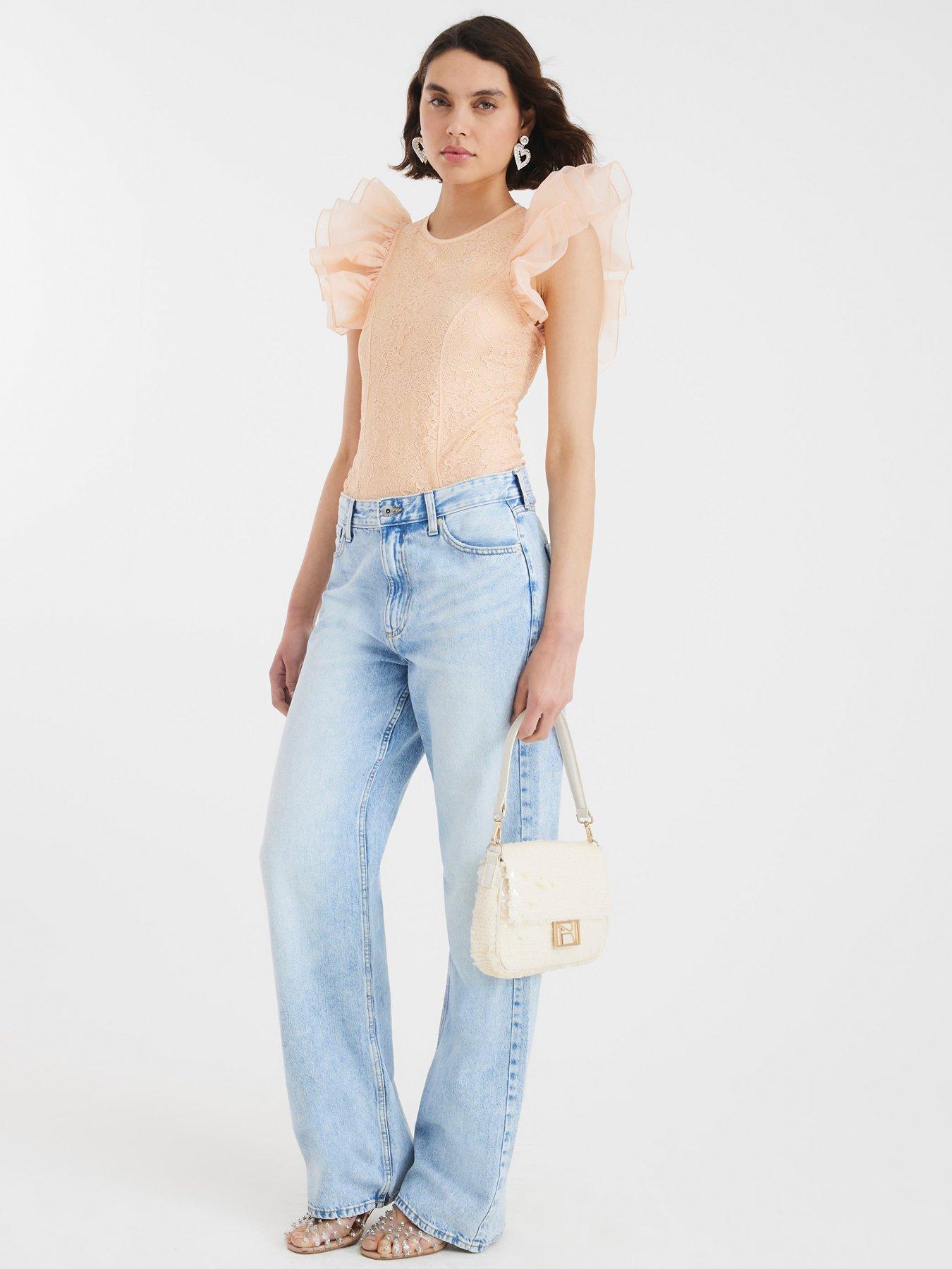 Image 3 of 4 of River Island Short Sleeve Lace Ruffle Bodysuit