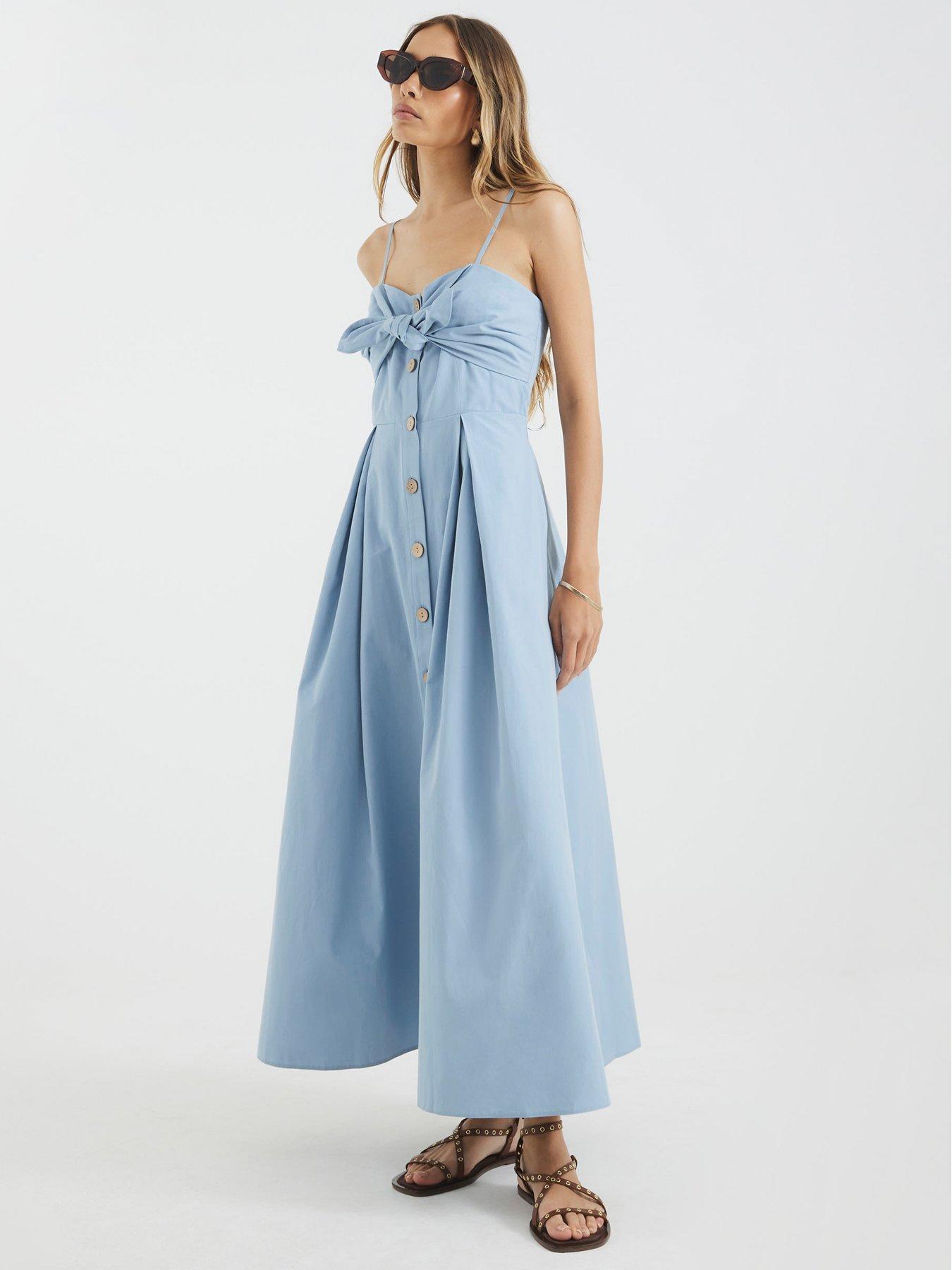 Image 1 of 4 of River Island Bow Detail Button Up Midi Dress