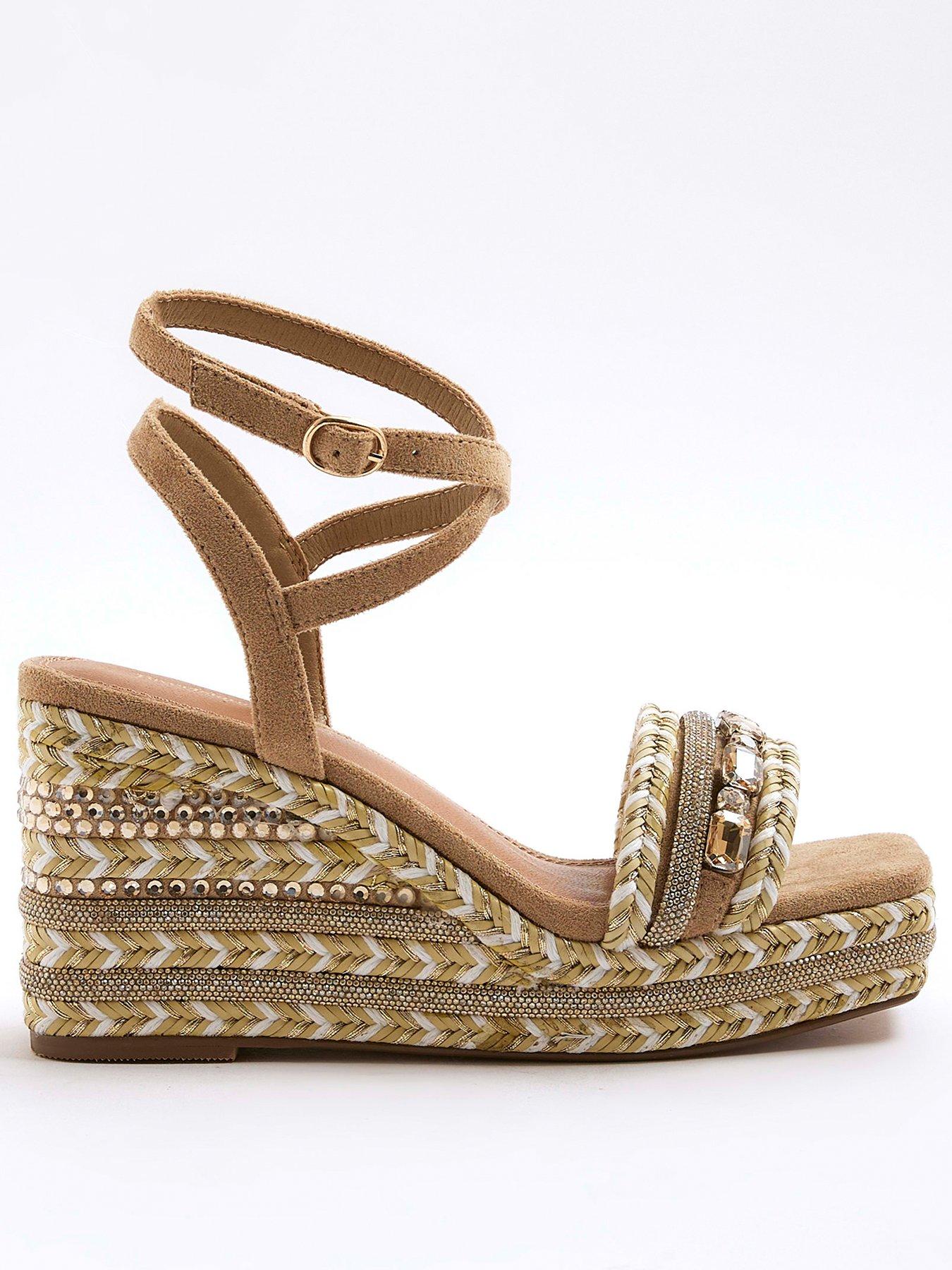 undefined Raffia Embellished Wedge Sandals