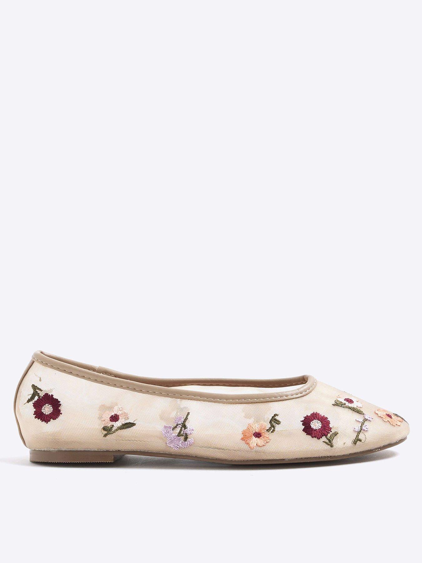 undefined Mesh Floral Embroidered Ballet Pumps