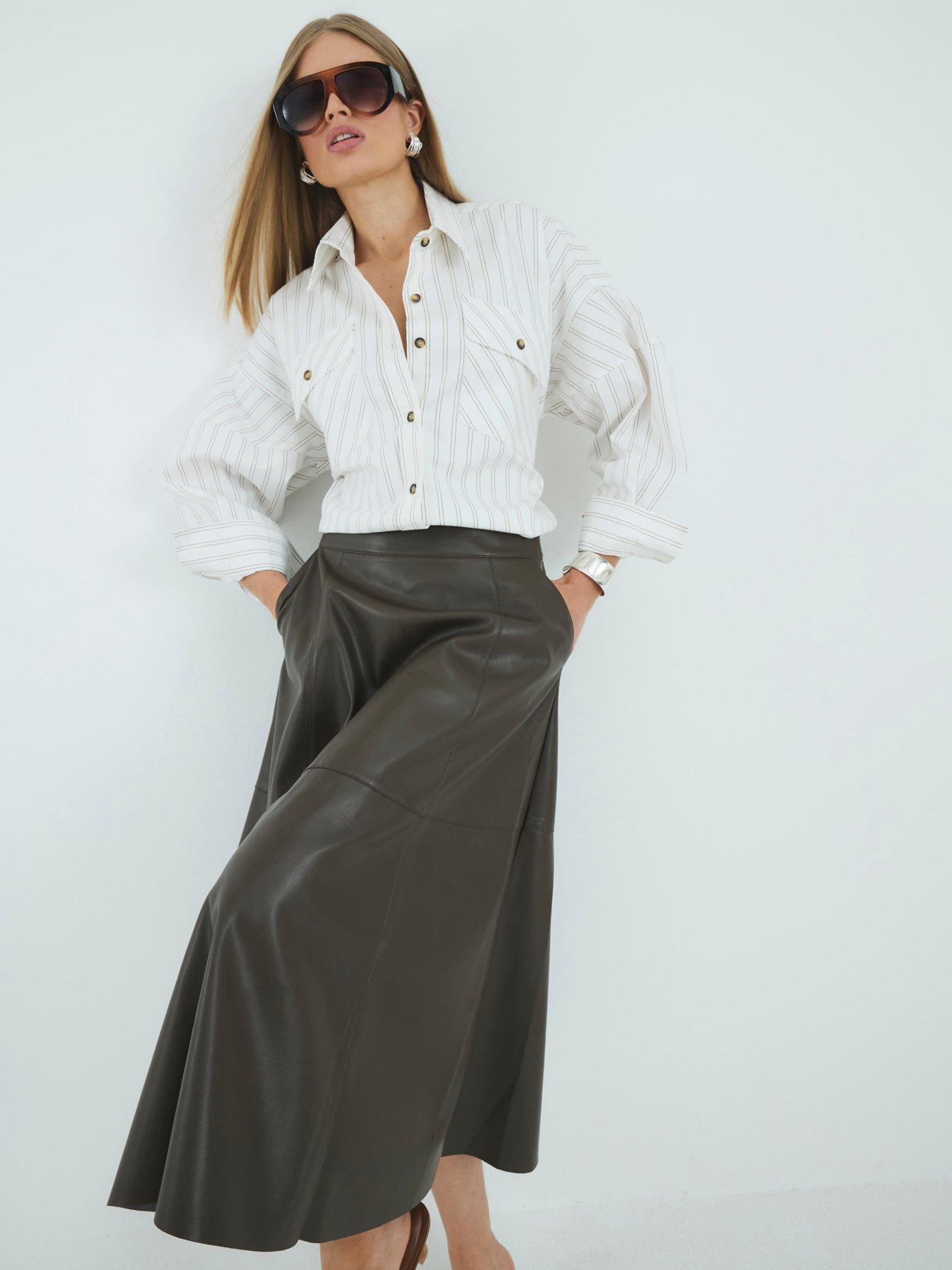 undefined Faux Leather Midi Skirt