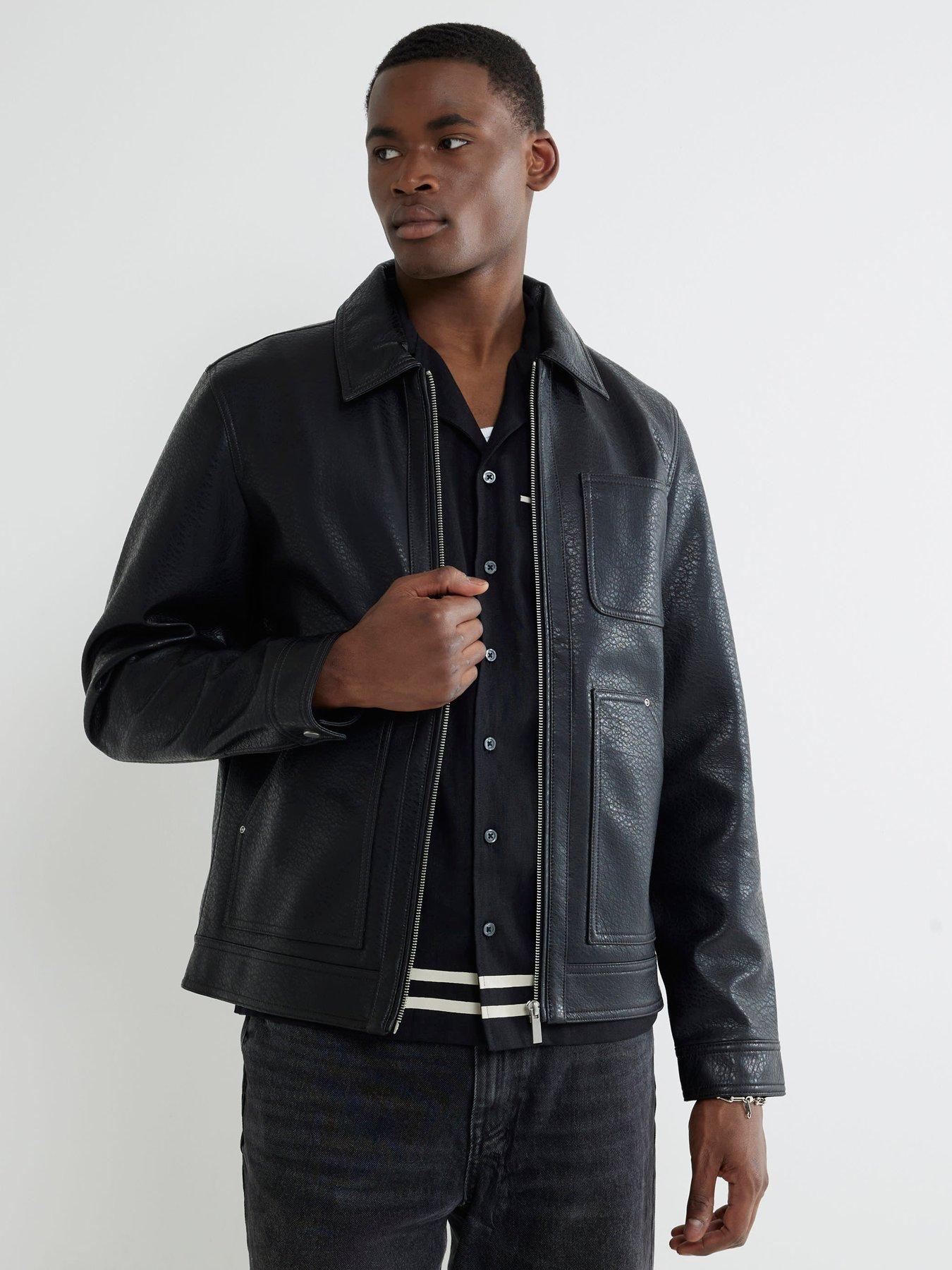 Image 1 of 4 of River Island Tumbled Faux Leather Western Jacket