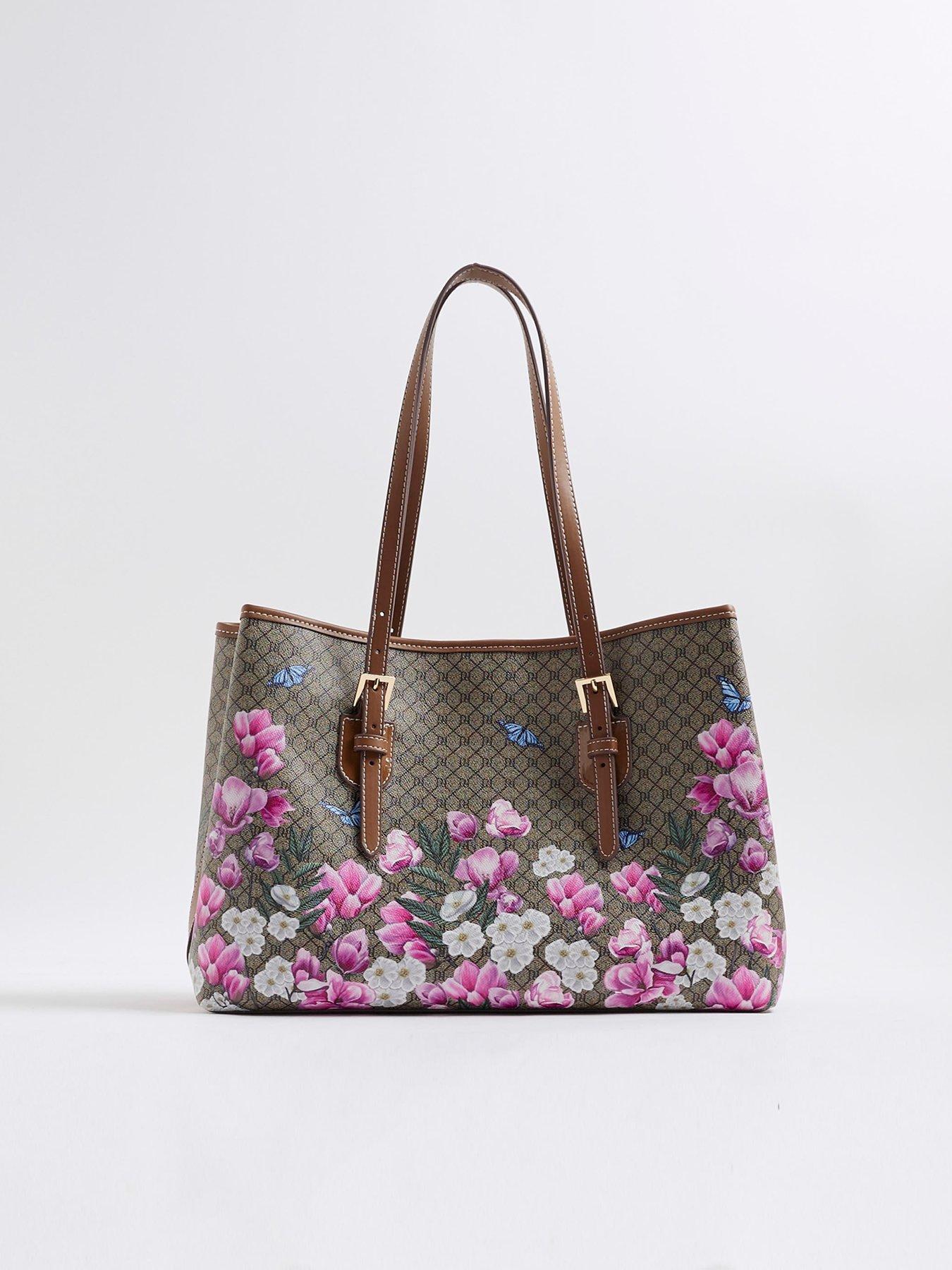 Image 3 of 4 of River Island Floral Monogram Buckle Shopper Bag