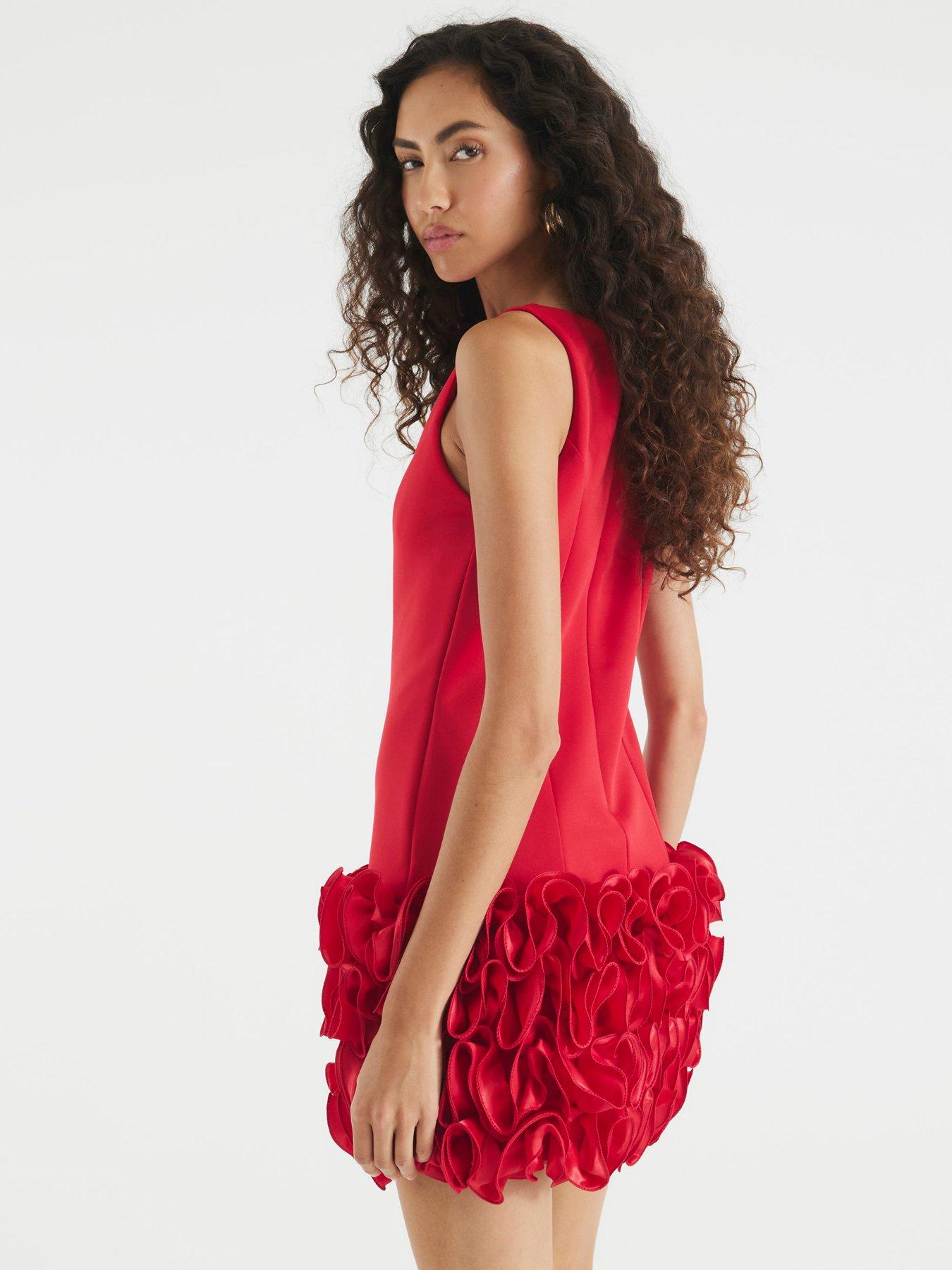 Image 2 of 4 of River Island Sleeveless 3d Floral Hem Mini Dress