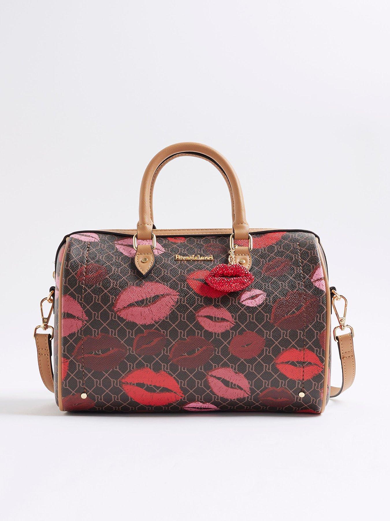 Image 1 of 5 of River Island Monogram Lips Print Cross Body Bag