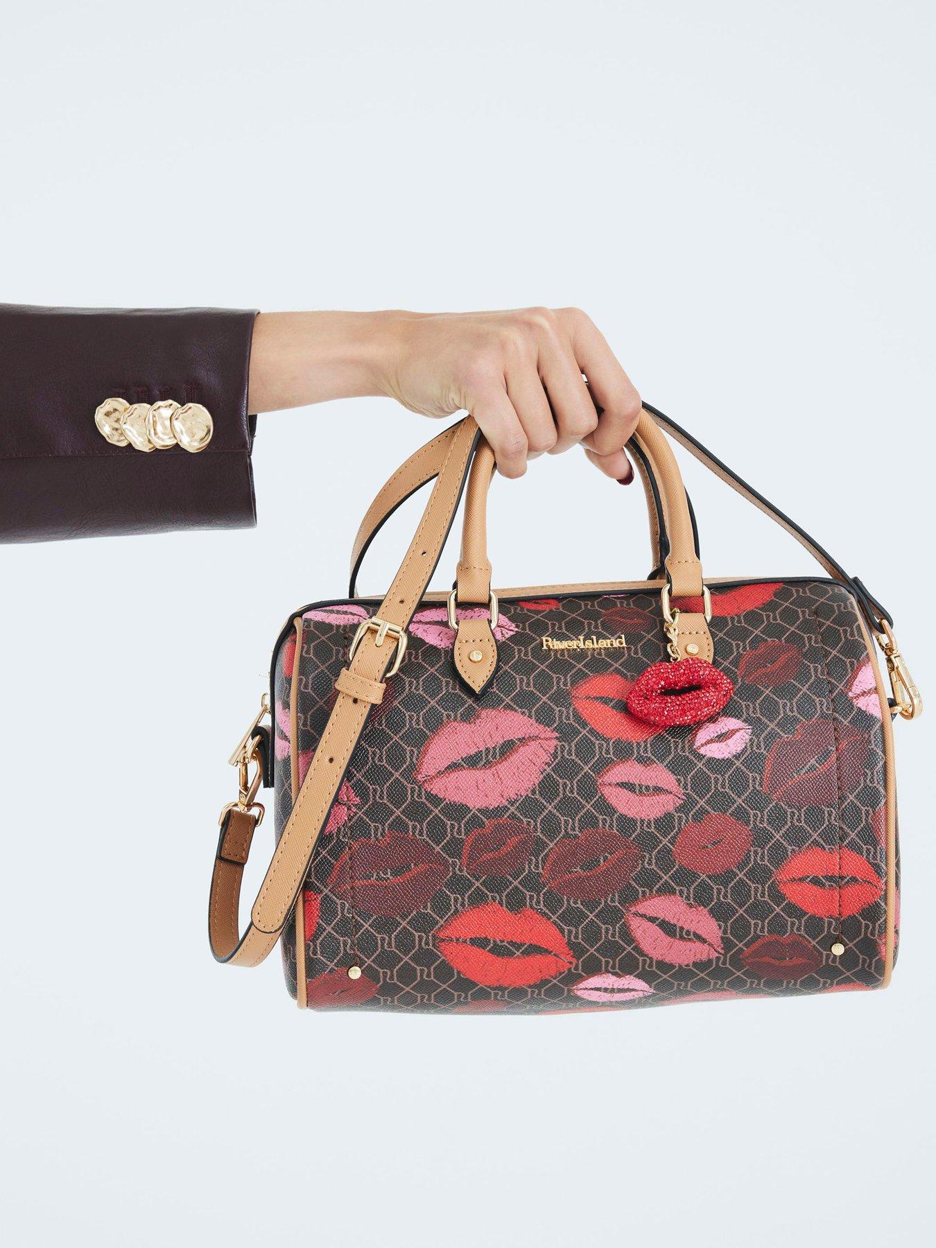 Image 2 of 5 of River Island Monogram Lips Print Cross Body Bag