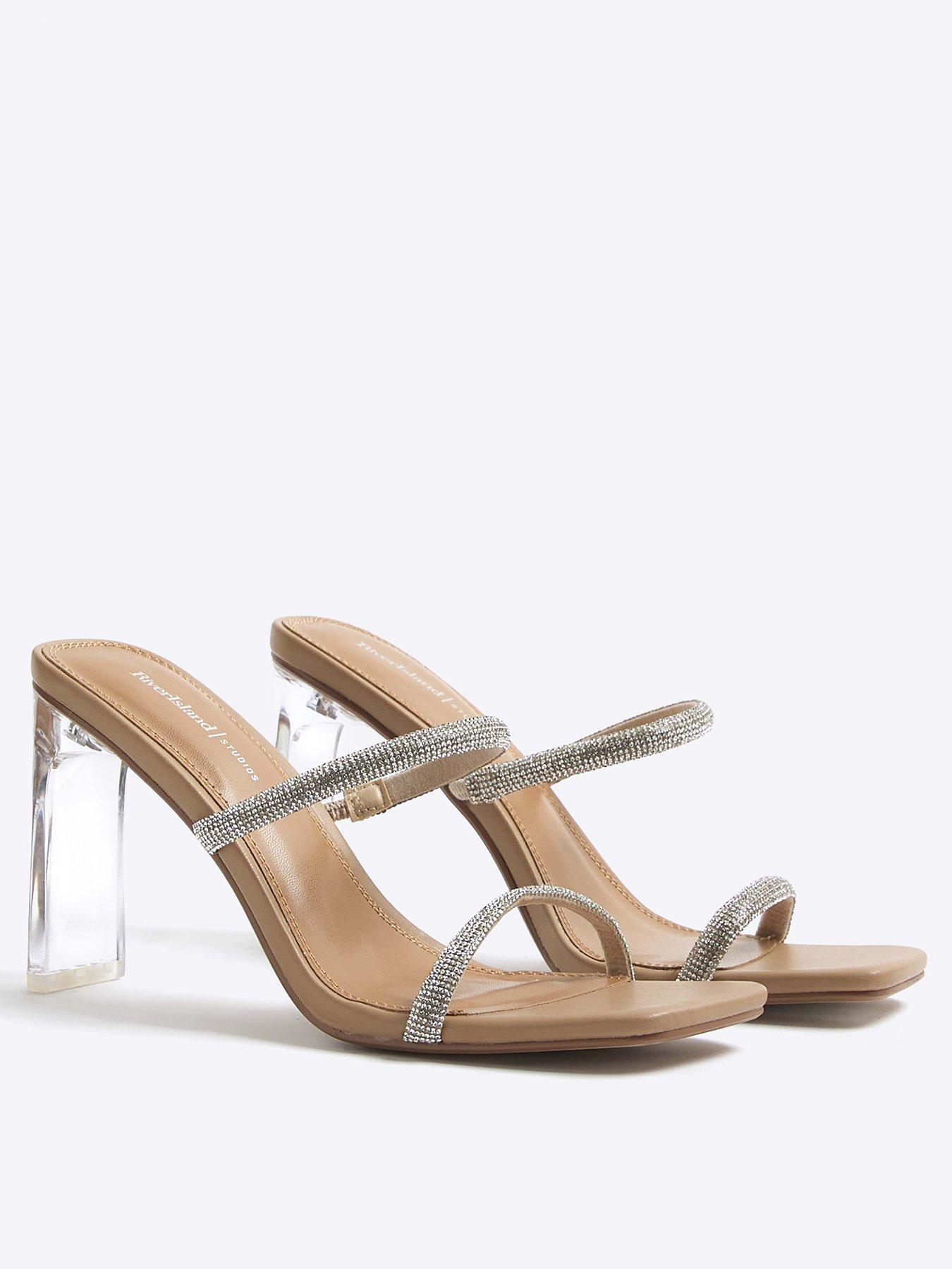 Image 2 of 5 of River Island Diamante Double Strap Heeled Mules