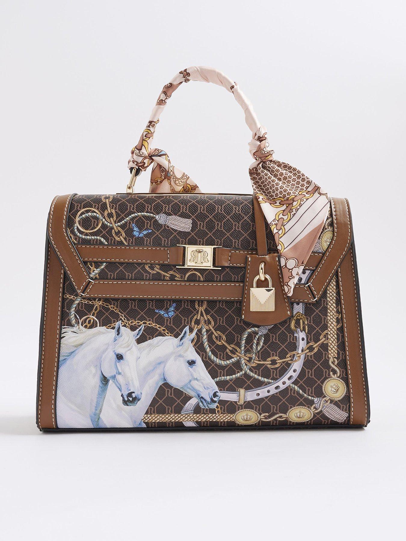 undefined Horse Monogram Print Medium Tote Bag - Brown