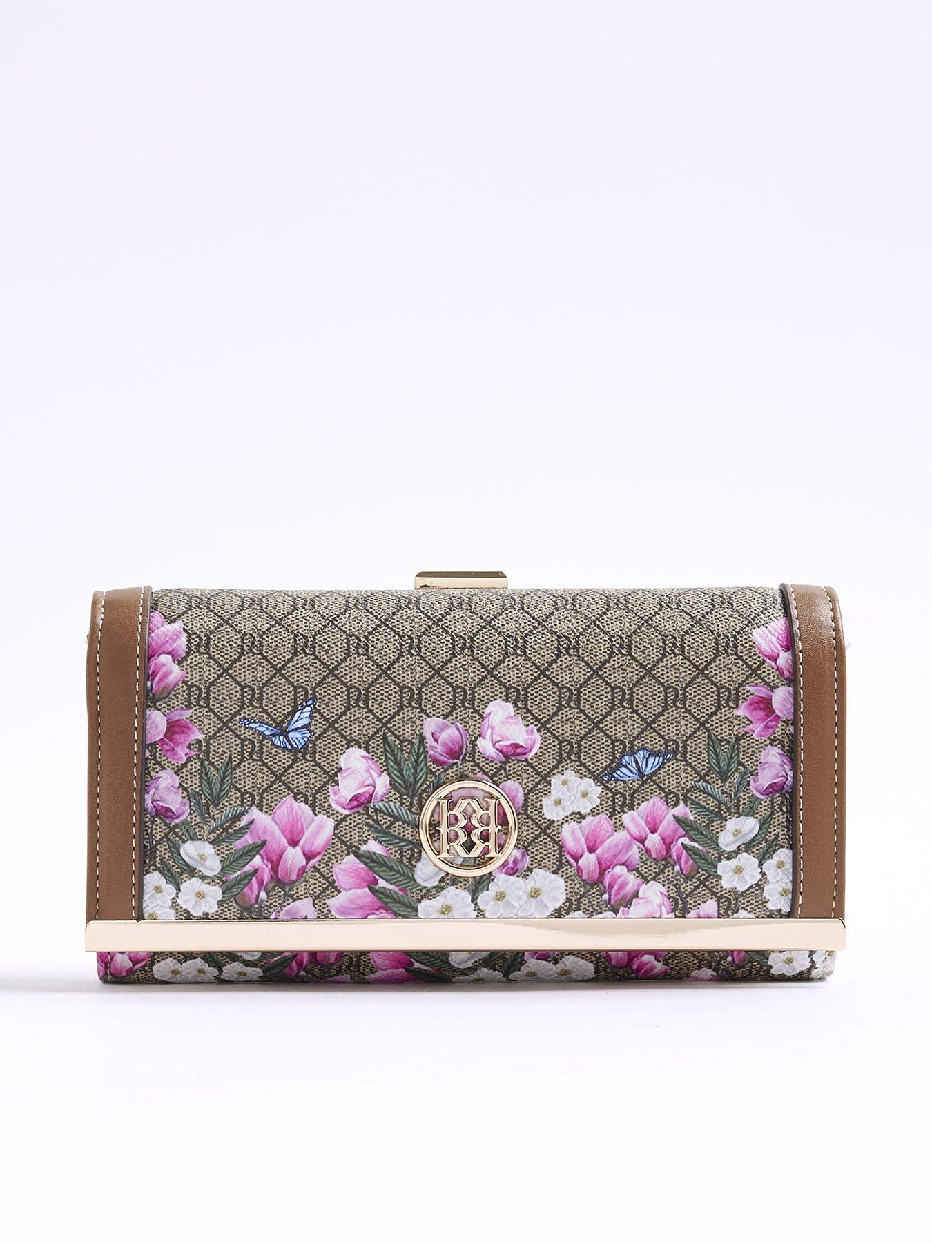 undefined Floral Monogram Cliptop Purse - Beige