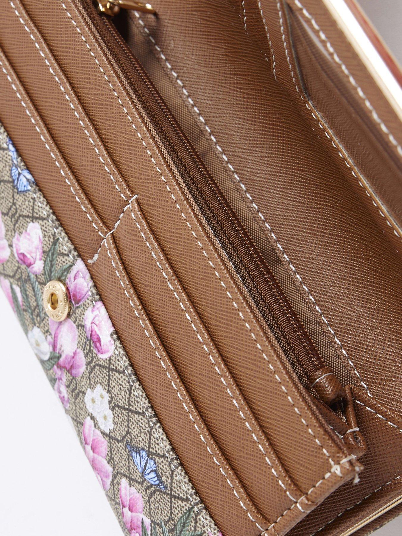 Image 5 of 5 of River Island Floral Monogram Cliptop Purse - Beige