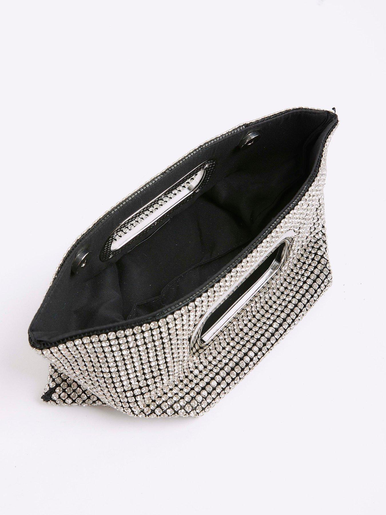Image 5 of 5 of River Island Metal Handle Diamante Clutch Bag - Silver