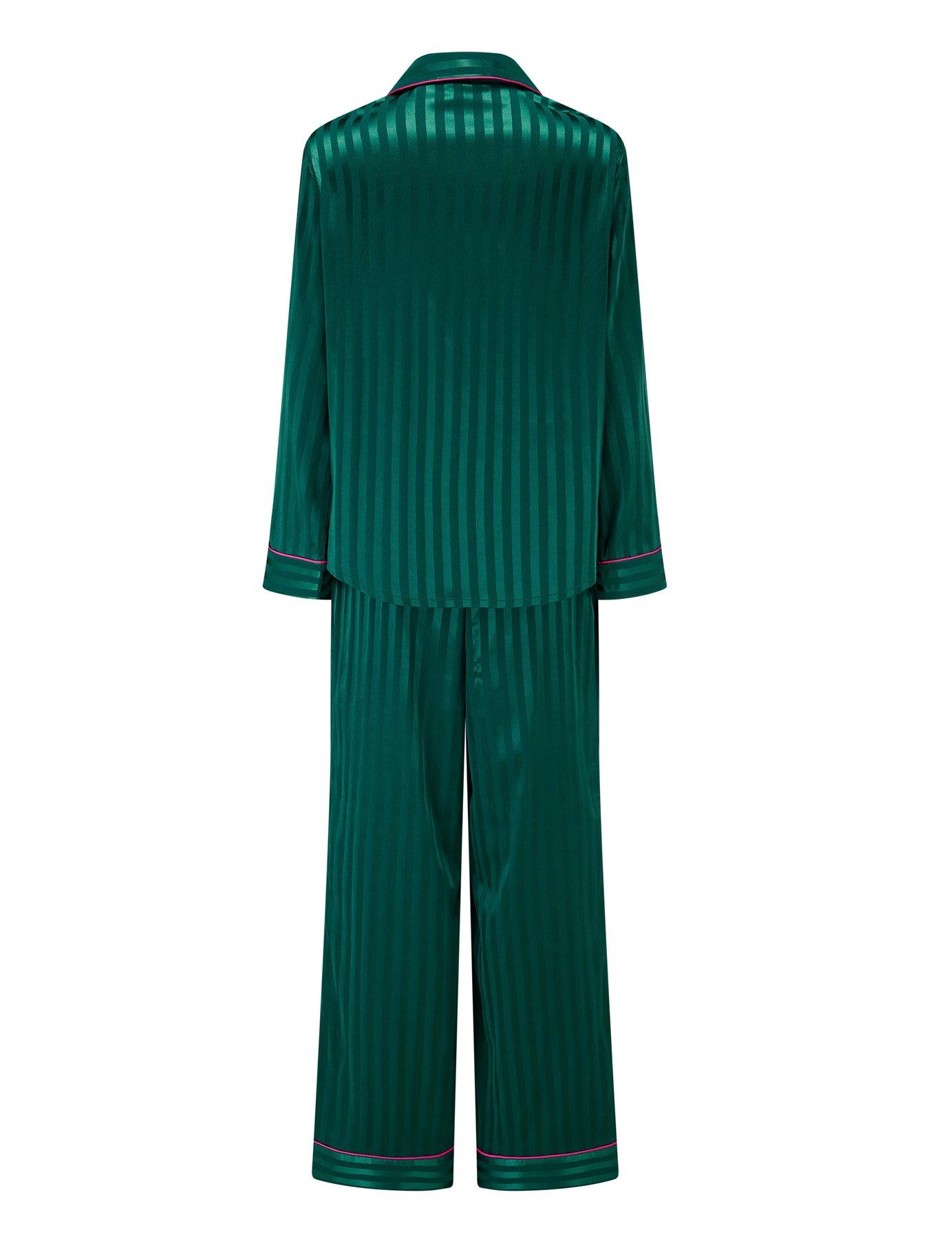 Image 4 of 4 of Pour Moi Satin Shadow Stripe Revere Collar Pyjama Set