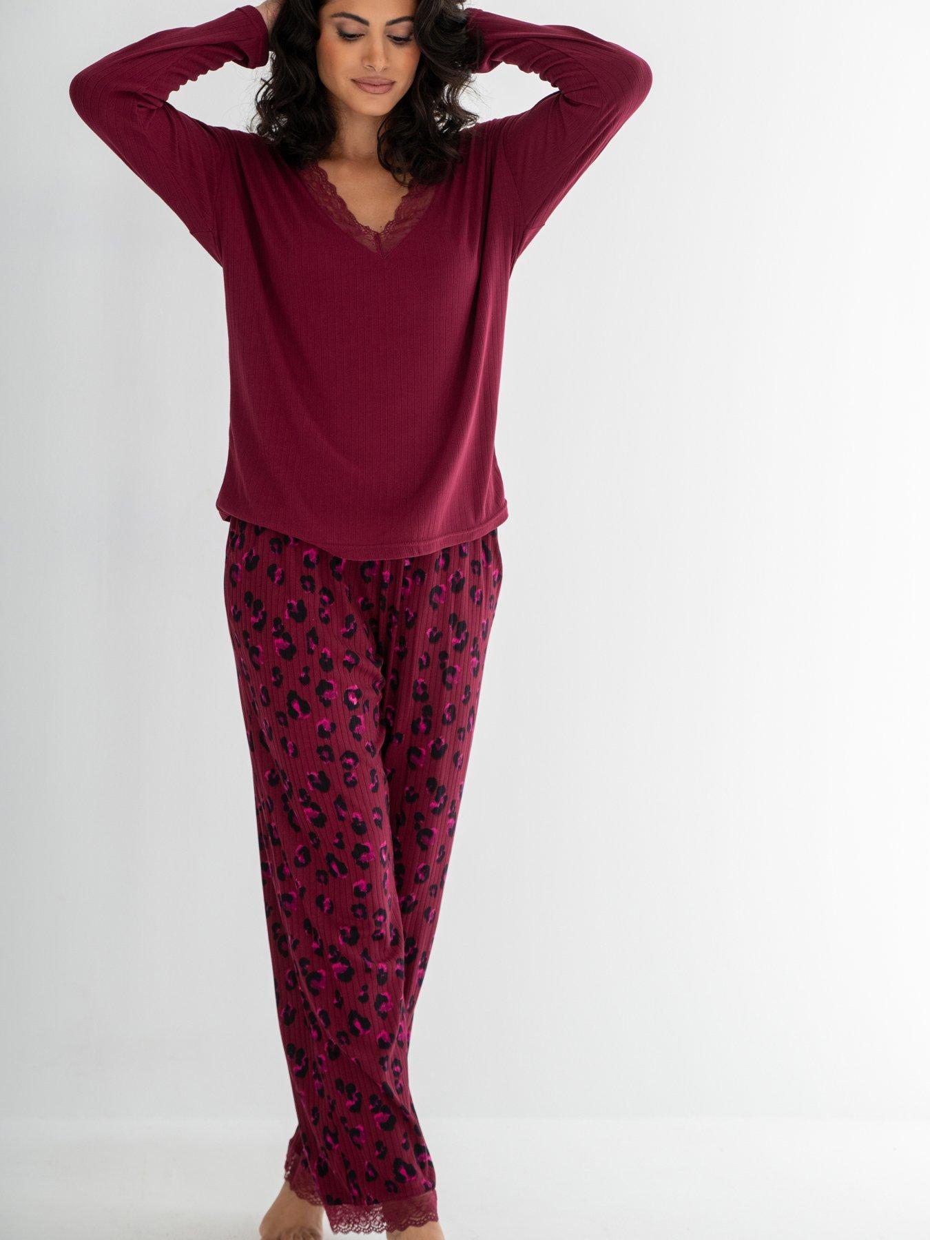 undefined Brushed Rib Lace Trim V-Neck Lounge Pyjama Set