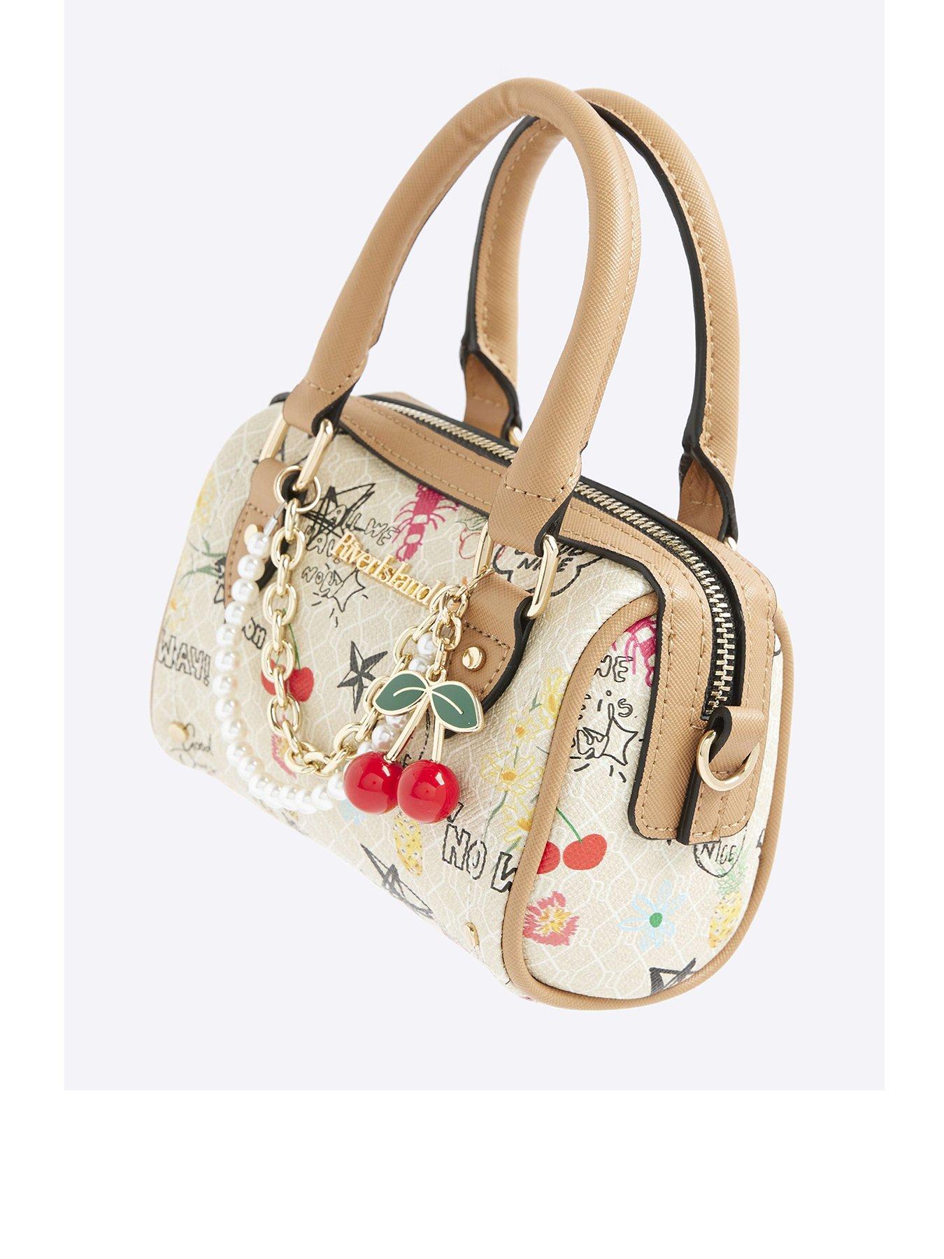 Image 3 of 5 of River Island Scribble Mini Cross Body Bowler Bag - Cream