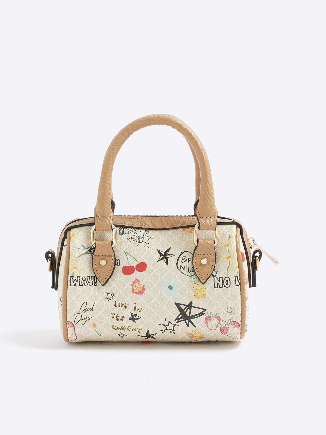 Image 4 of 5 of River Island Scribble Mini Cross Body Bowler Bag - Cream