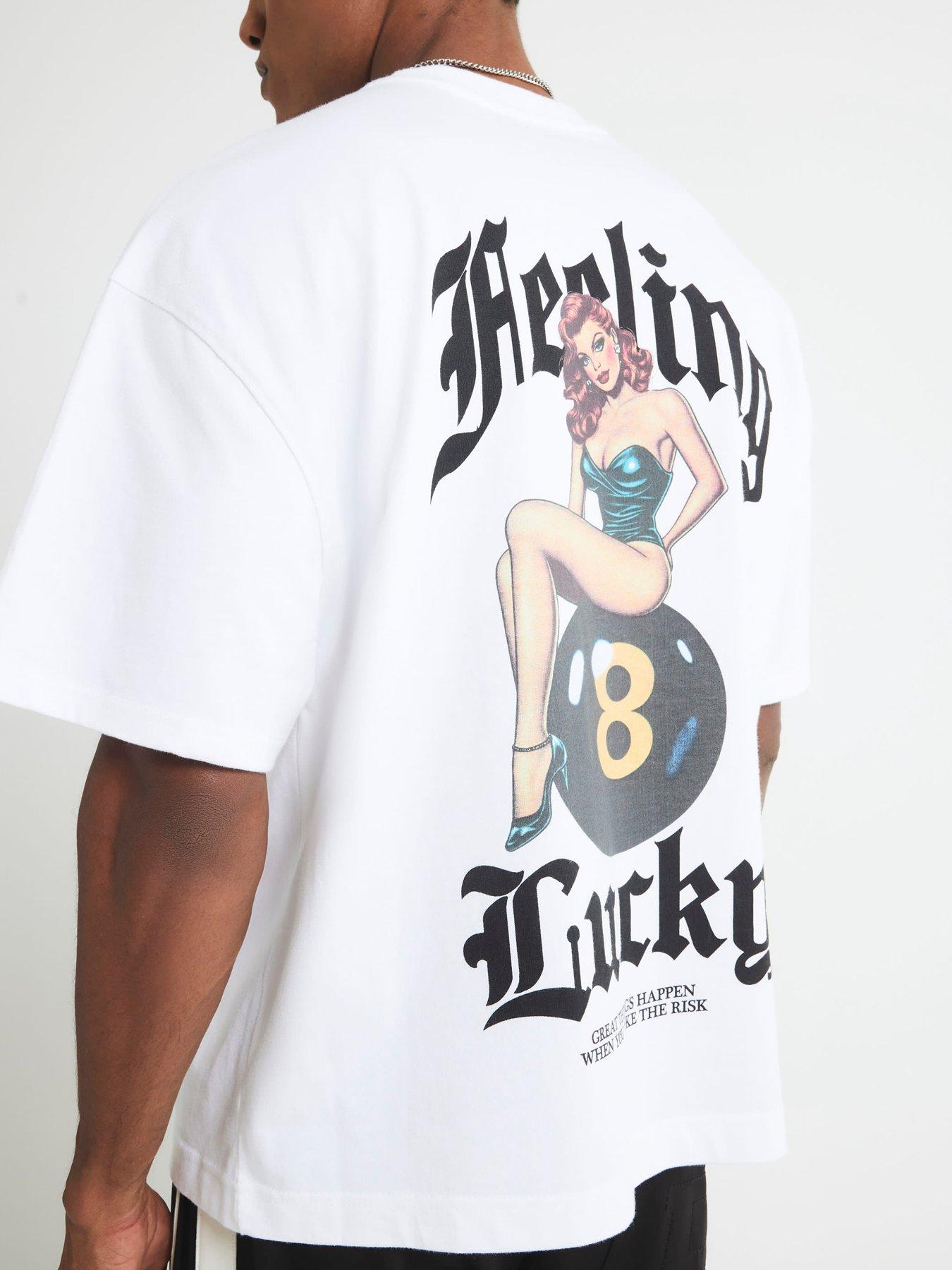 Image 2 of 4 of River Island Oversized Fit Pinup Lucky T-shirt - White