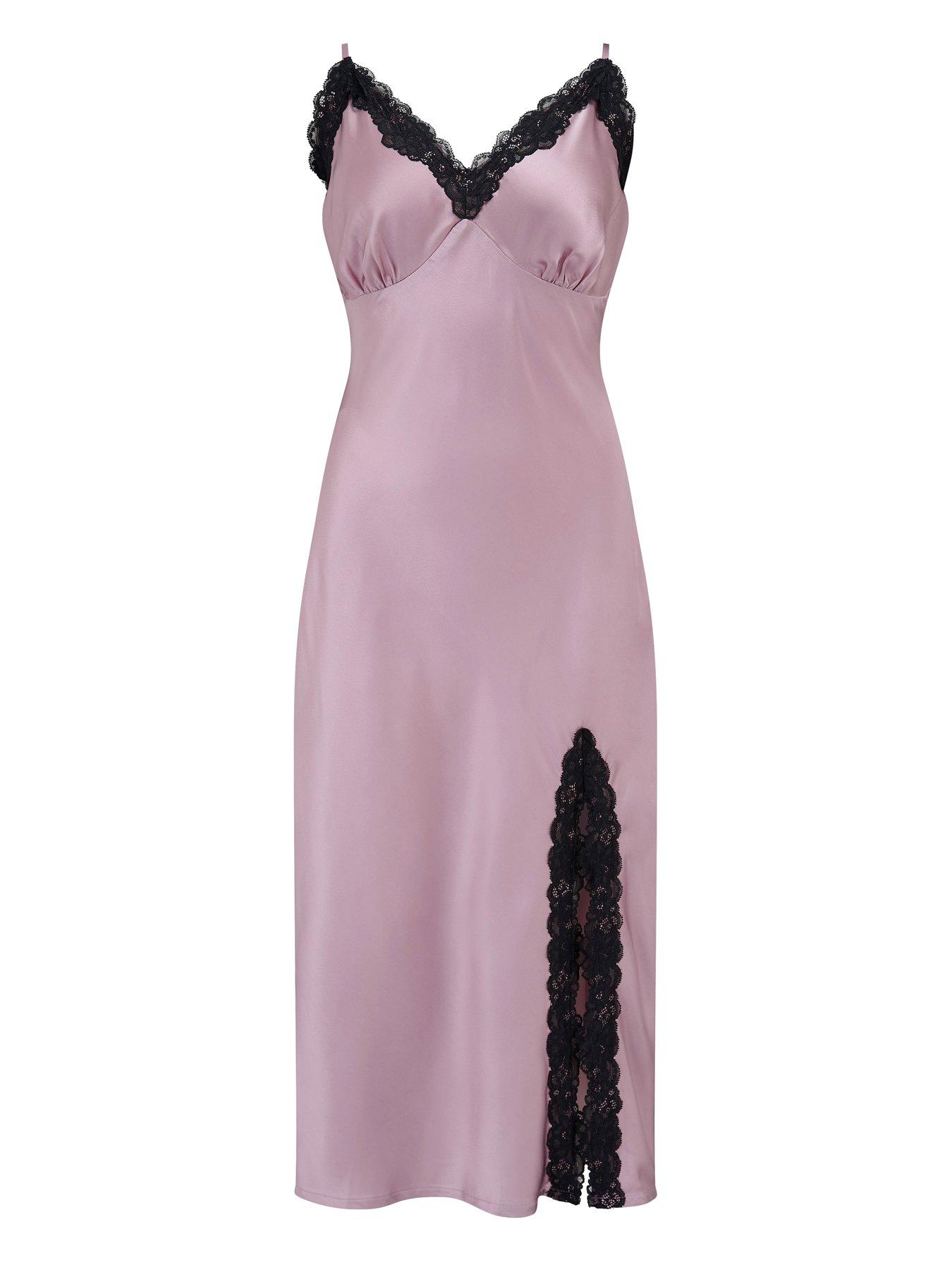 Image 3 of 4 of Pour Moi Dusk Satin and Lace Midi Chemise