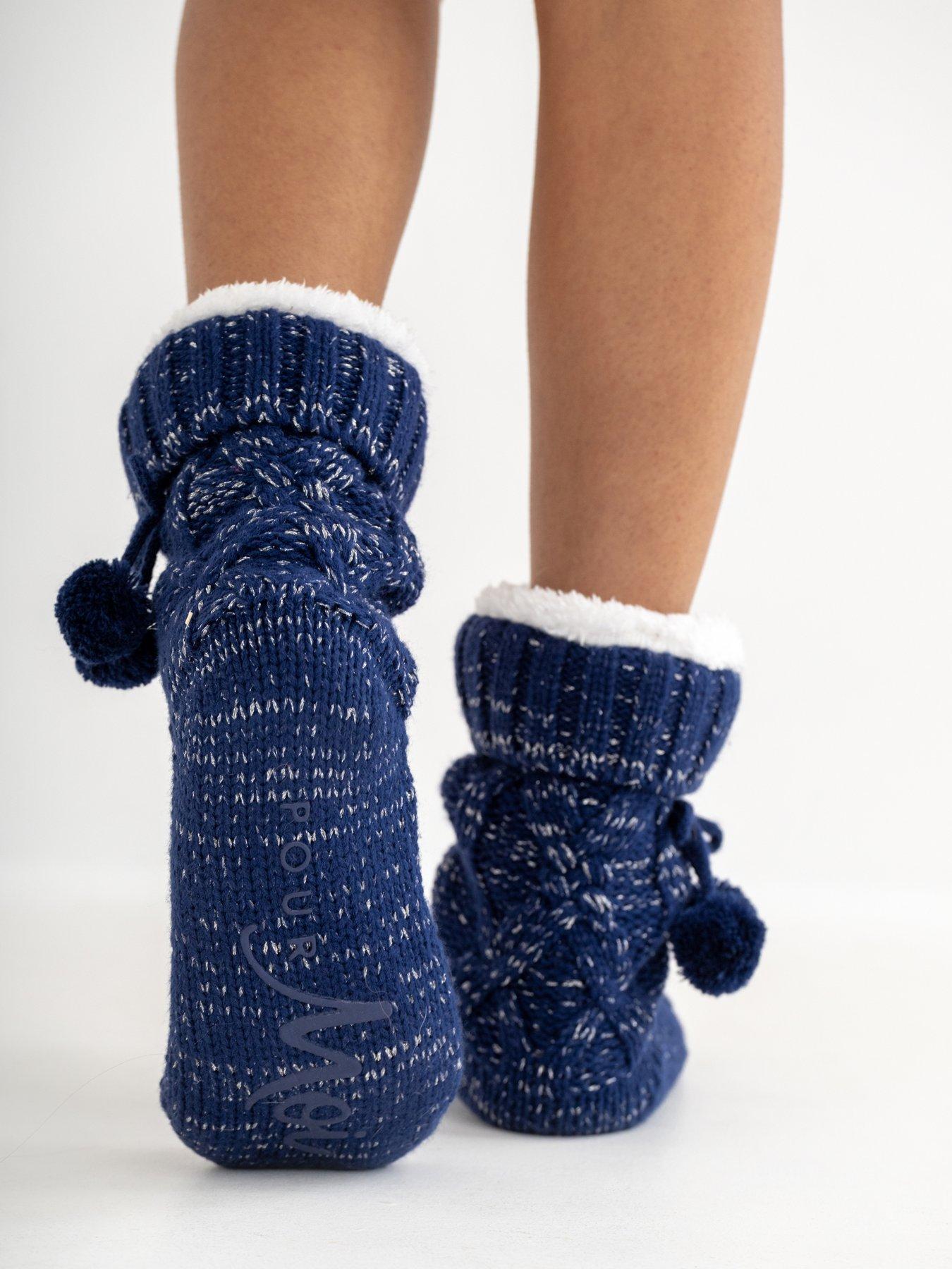Image 4 of 4 of Pour Moi Cosy Cable Knit Lined Slipper Sock