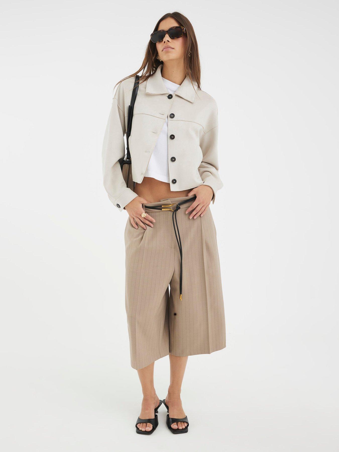 Image 3 of 4 of River Island Faux Suede Overshirt - Natural