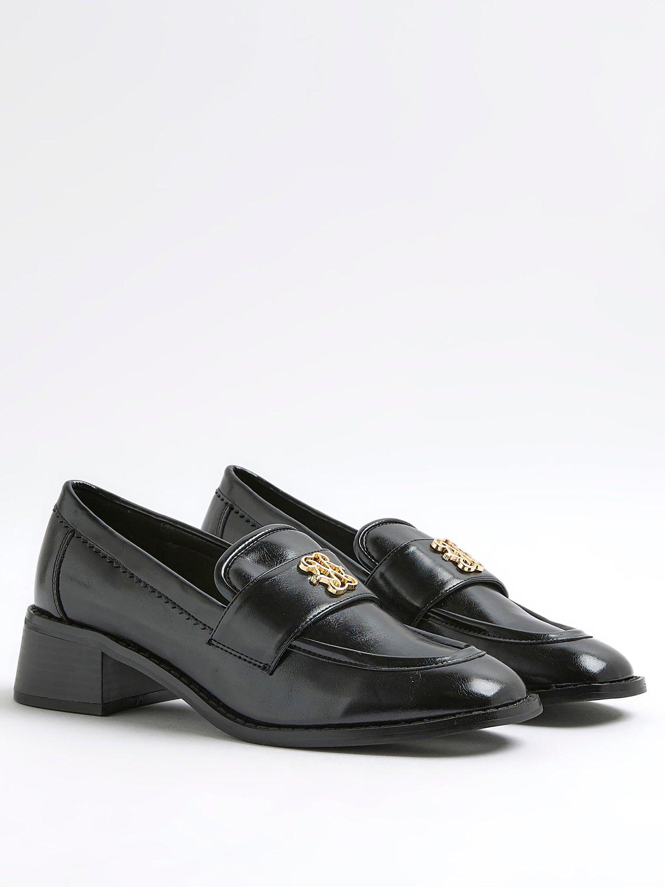Image 2 of 5 of River Island Block Heel Loafers - Black