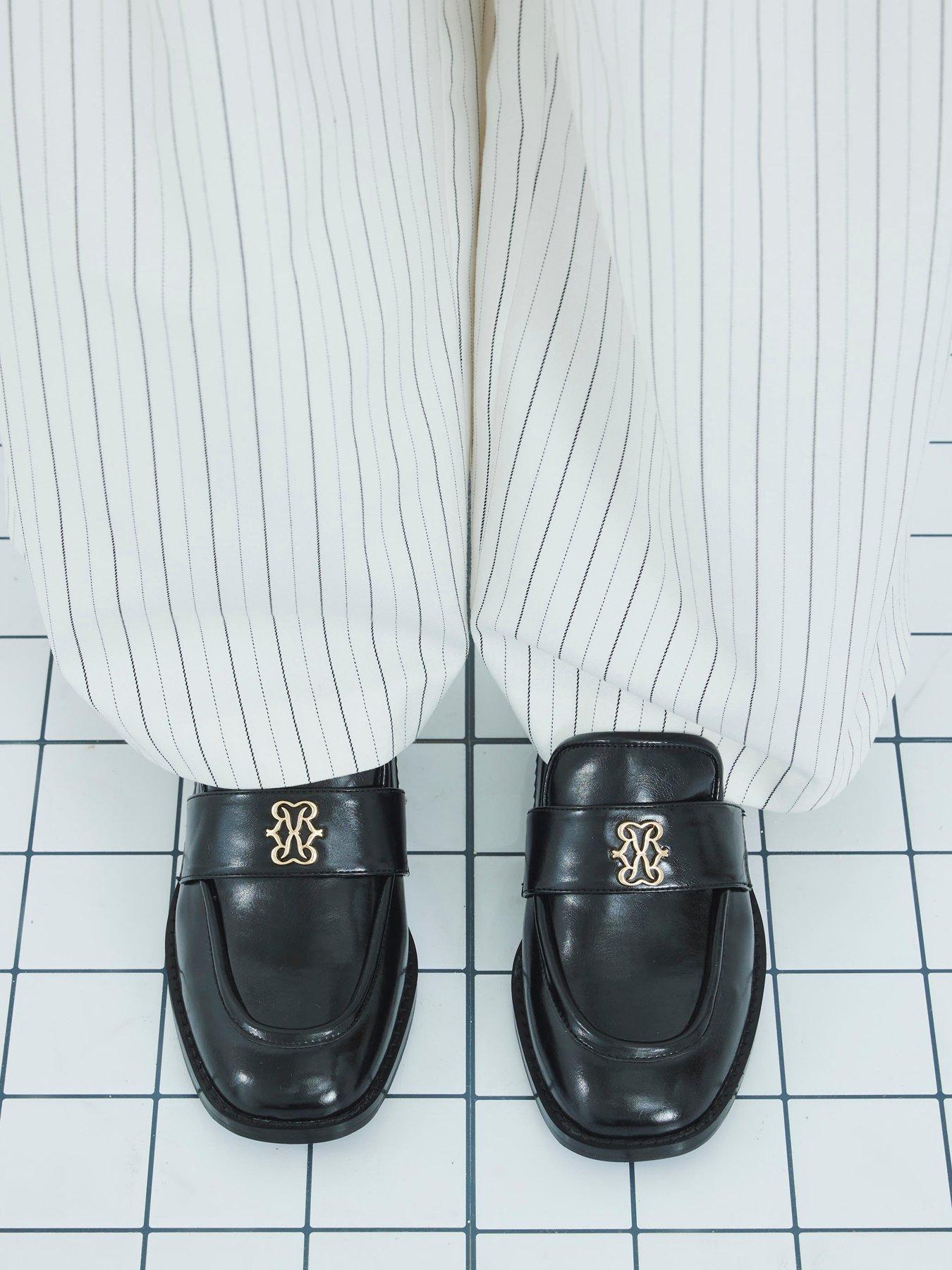 Image 4 of 5 of River Island Block Heel Loafers - Black