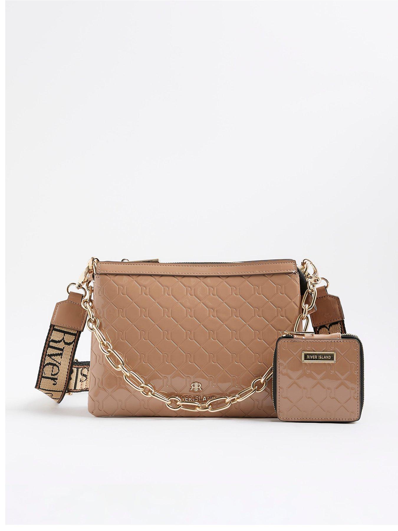undefined Patent Chain Cross Body Bag - Beige