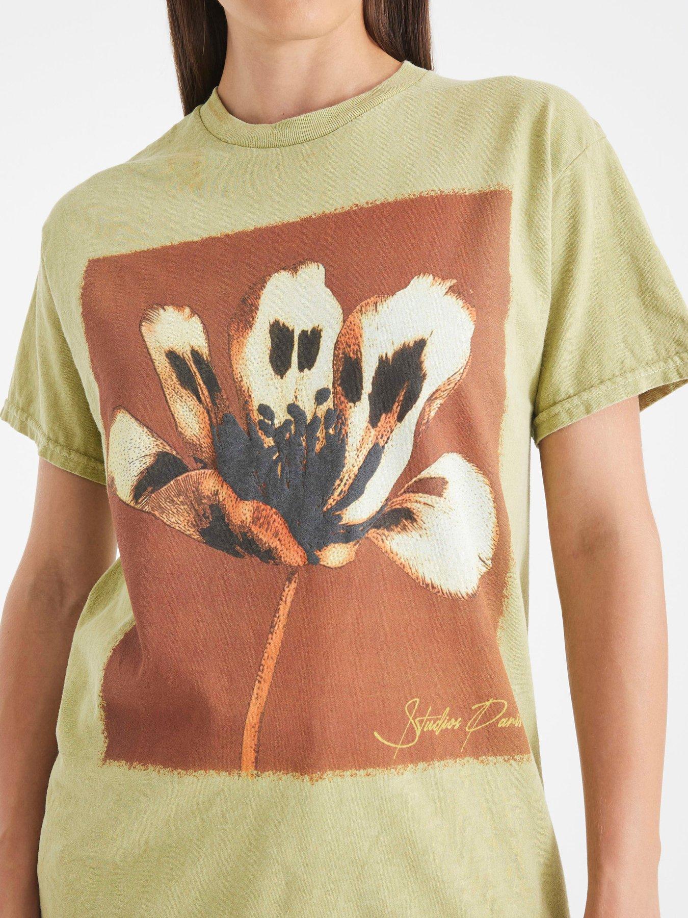 Image 4 of 4 of River Island Short Sleeve Floral Print T-shirt - Green