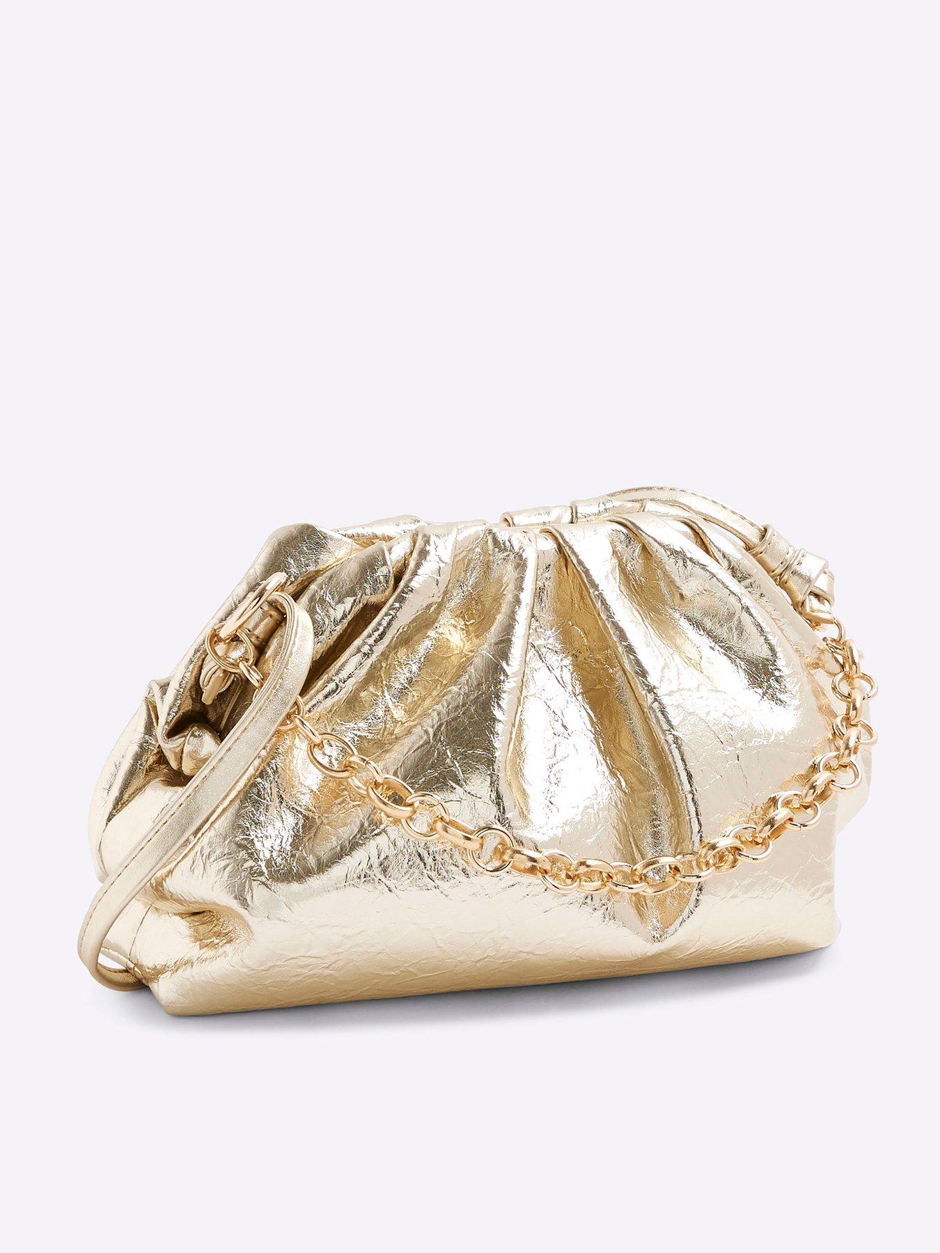Image 3 of 5 of River Island Ruched Chain Detail Cross Body Bag - Gold
