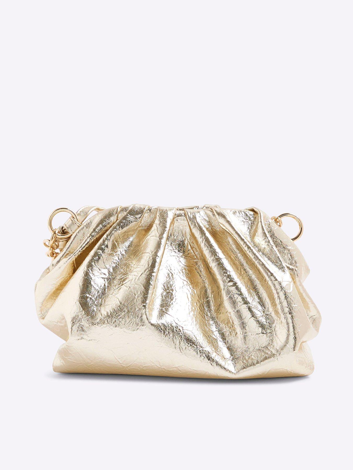 Image 4 of 5 of River Island Ruched Chain Detail Cross Body Bag - Gold