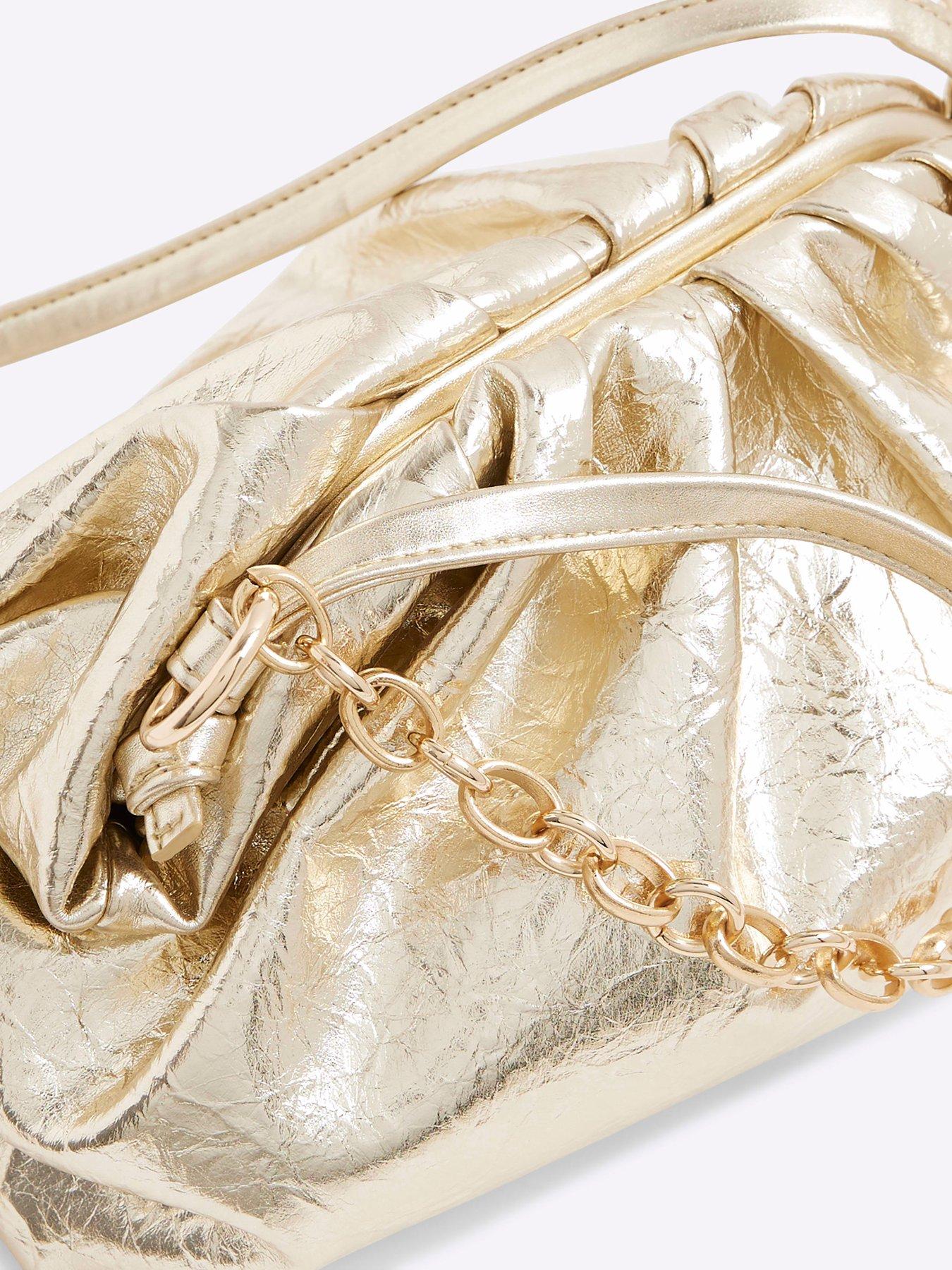 Image 5 of 5 of River Island Ruched Chain Detail Cross Body Bag - Gold